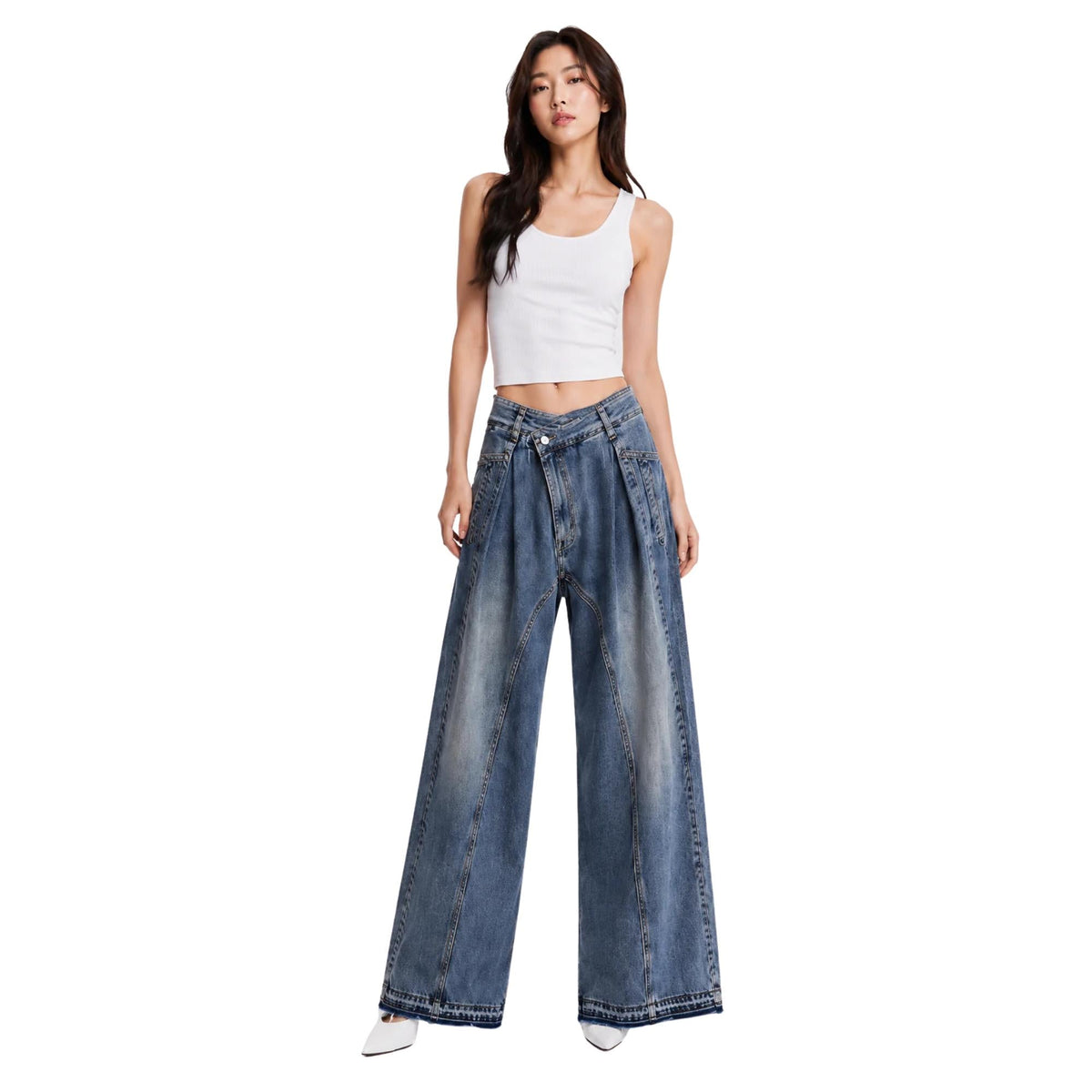 CROSS-WAIST WIDE-LEG DENIM TROUSERS (بنطلون) “INSADONG”