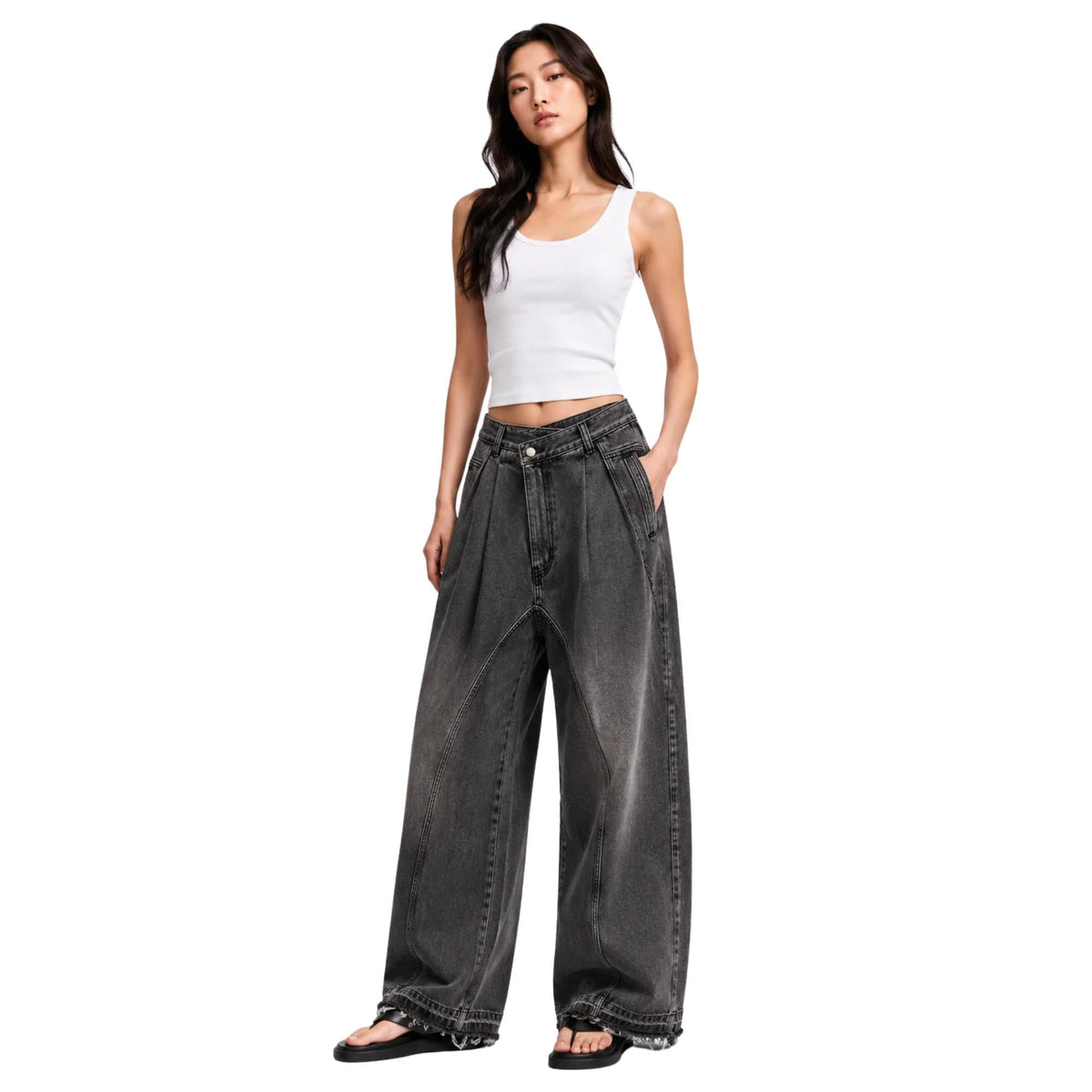 CROSS-WAIST WIDE-LEG DENIM TROUSERS (بنطلون) “INSADONG”