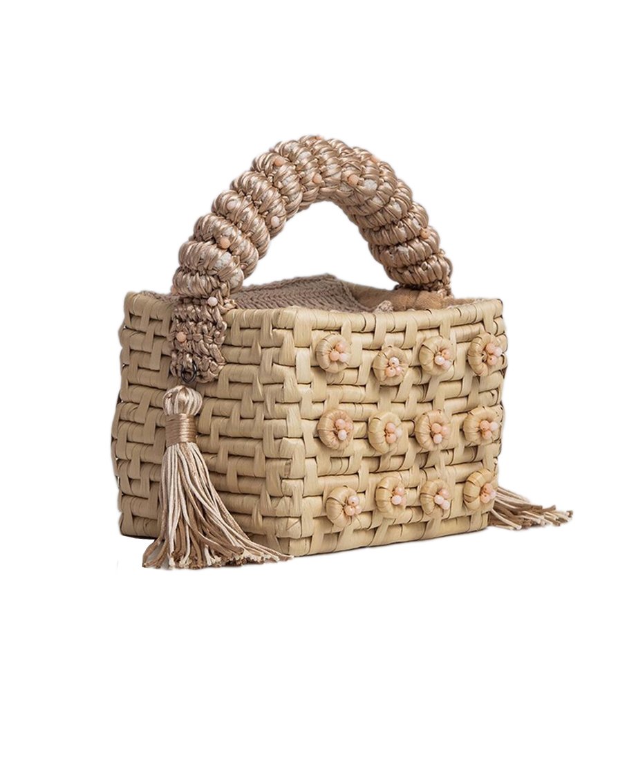 Crystal Beaded Straw Mini Bag