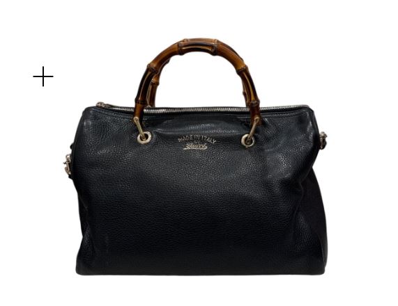 Gucci Bamboo Handle Boston Black Calfskin Bag