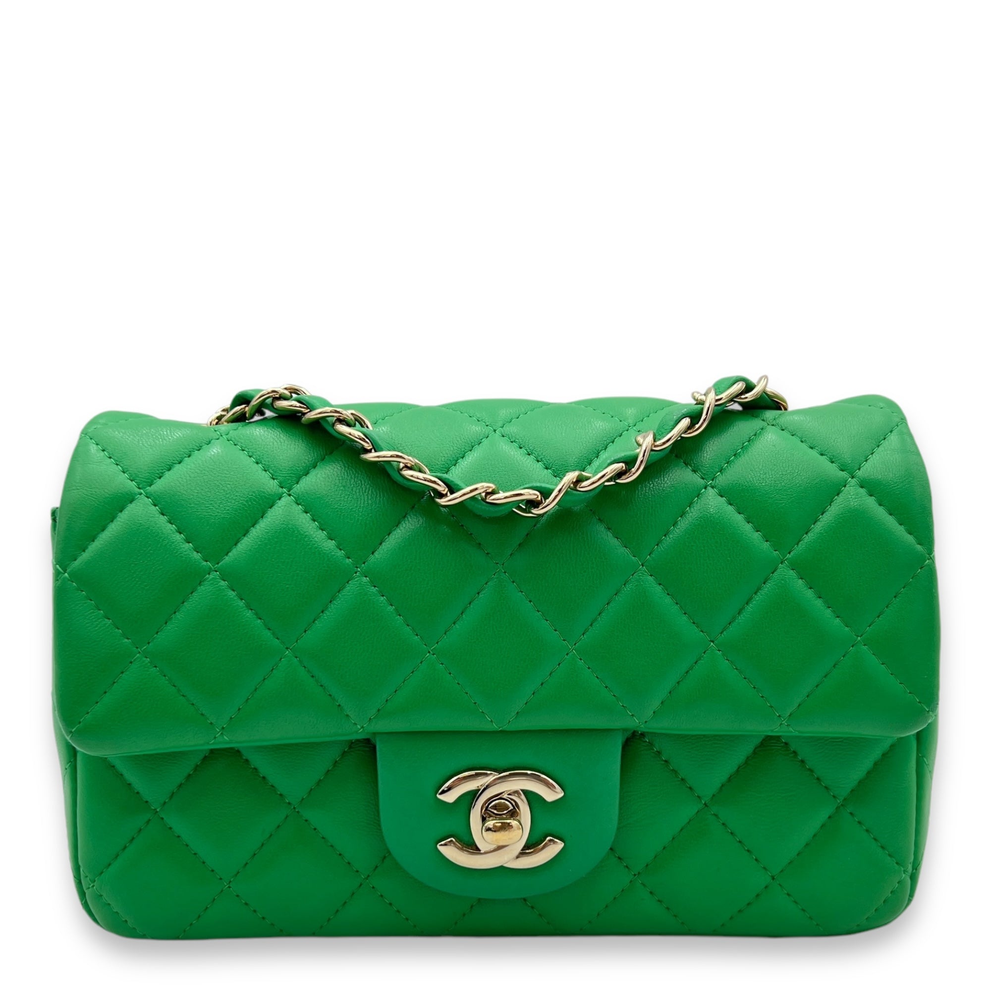 Chanel Classic Mini Rectangular Green Crossbody Bag in Lambskin, Gold hardware S2409-001410CH