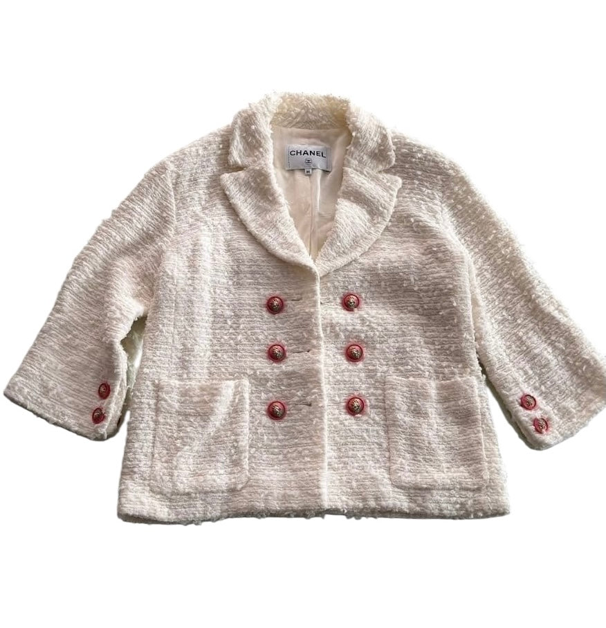Chanel Tweed Jacket White/Pink Sz38 SYCYA112