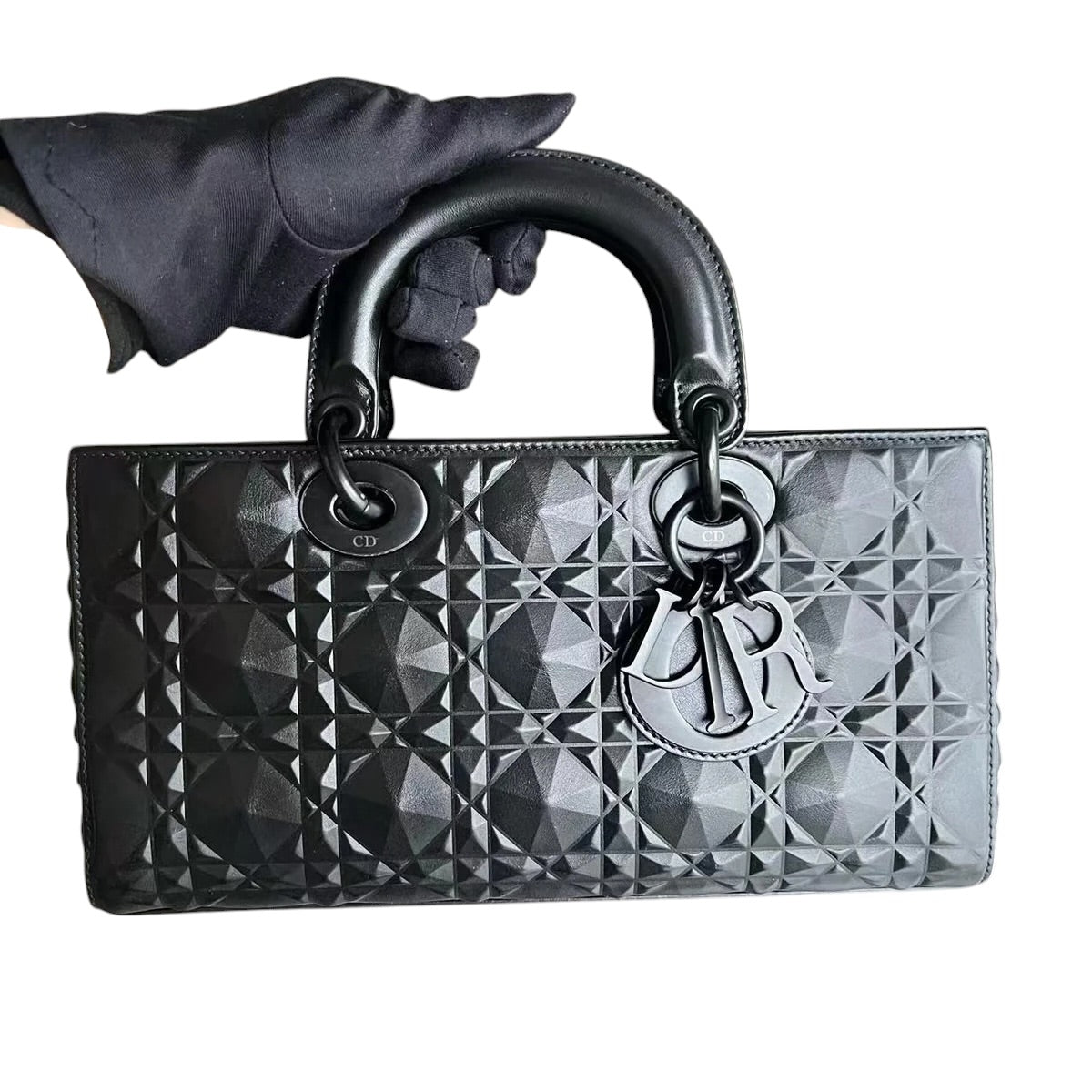 DIOR D-JOY MEDIUM - BLACK CANNAGE DIMOND MOTIF ALL BLACK HARDWARE SYCMDA106