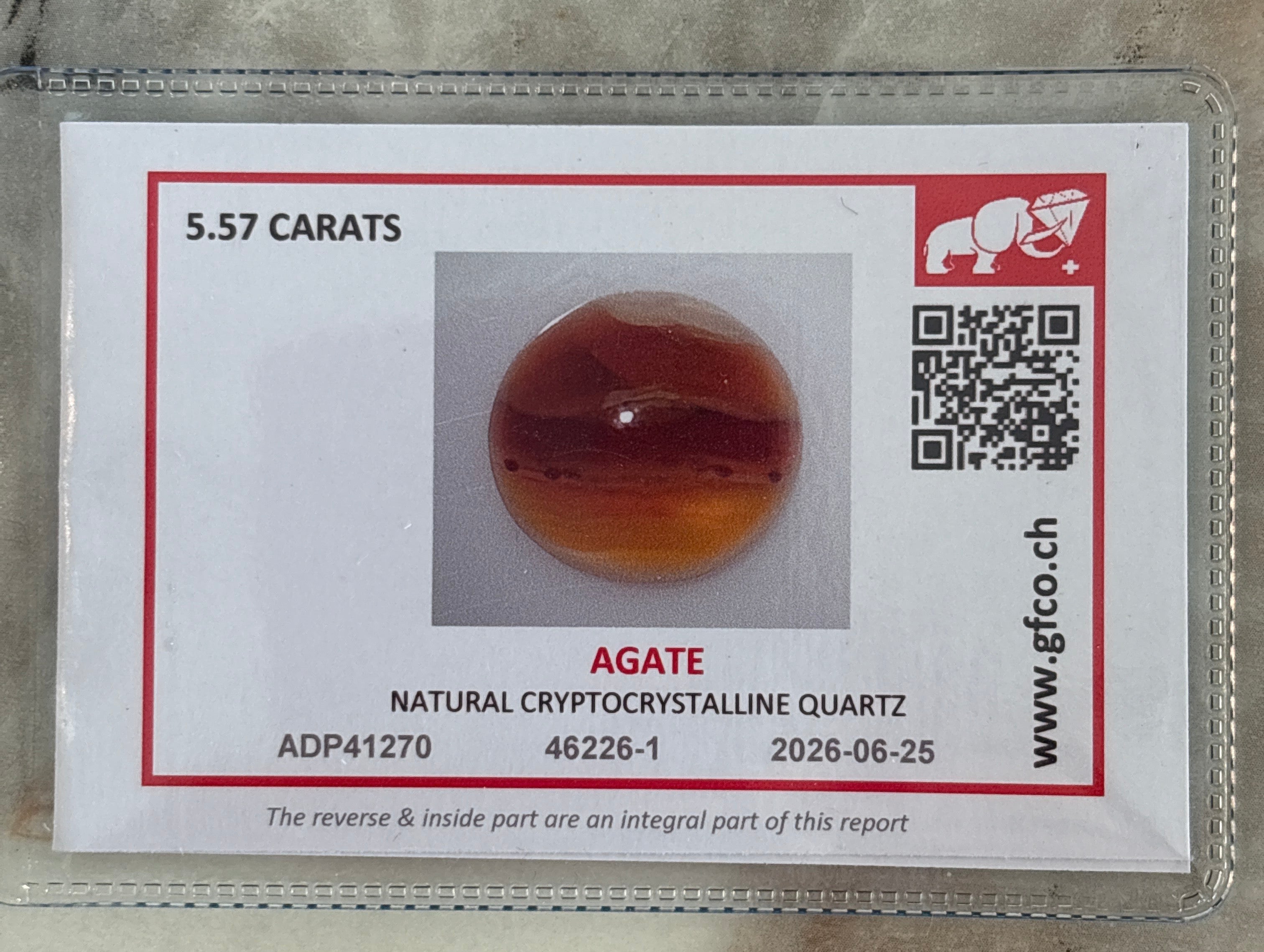 5.57ct Agate Cabochon with laboratory certification DXBCS5775