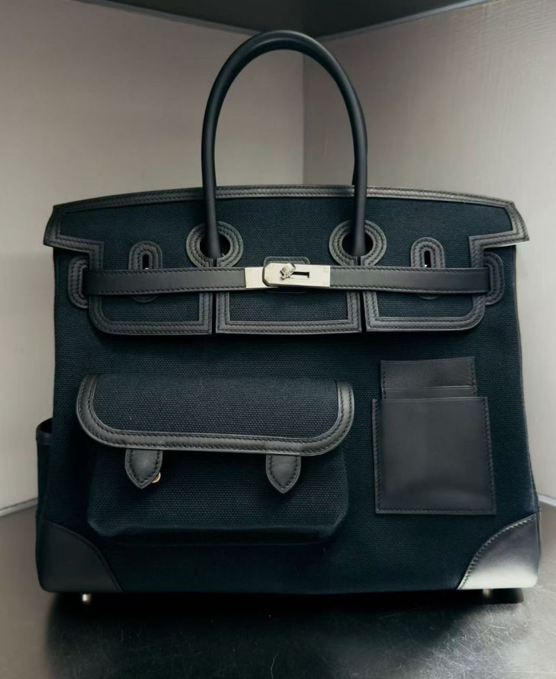 Hermes Birkin 35 Cargo Black Toile H / Swift PHW K SKCJB-295121