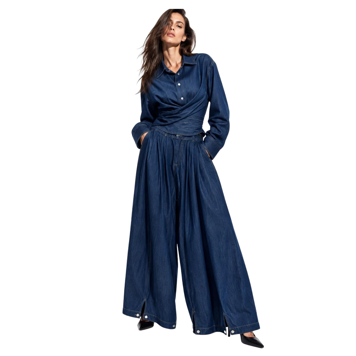 DENIM CO-ORD SET زوج (SHIRT & TROUSERS قميص وبنطلون) “SONYA”