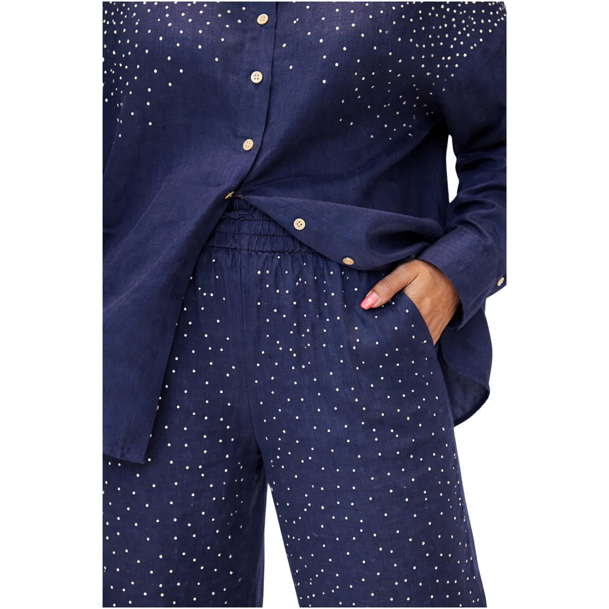DIAMOND DRIFT EMBELLISHED LINEN CO-ORD SET زوج (SHIRT & PANTS قميص وبنطلون) “NEYA"