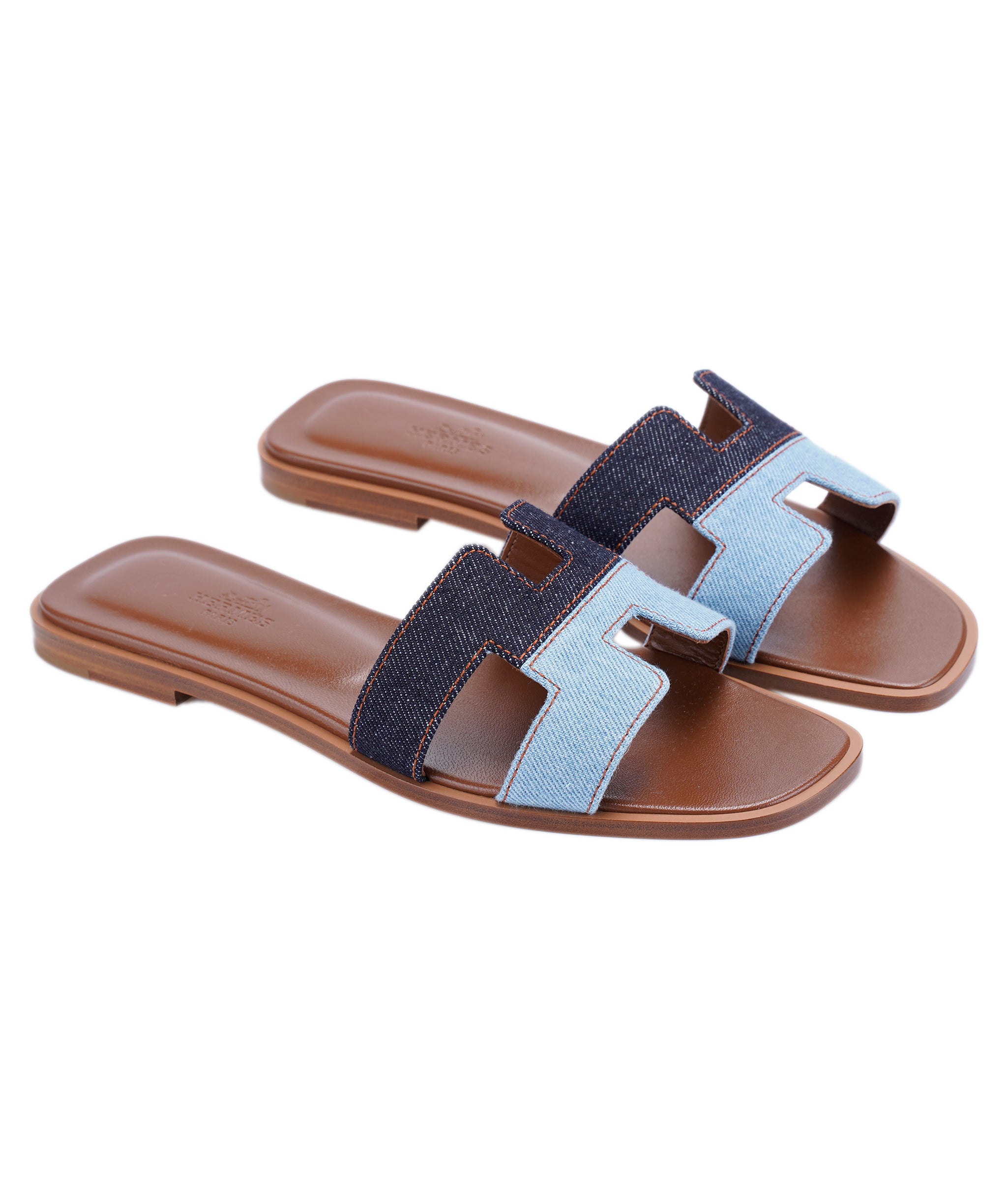 Hermes Oran Sandals 38 Bleu Brut / Bleu Clair 014009AG