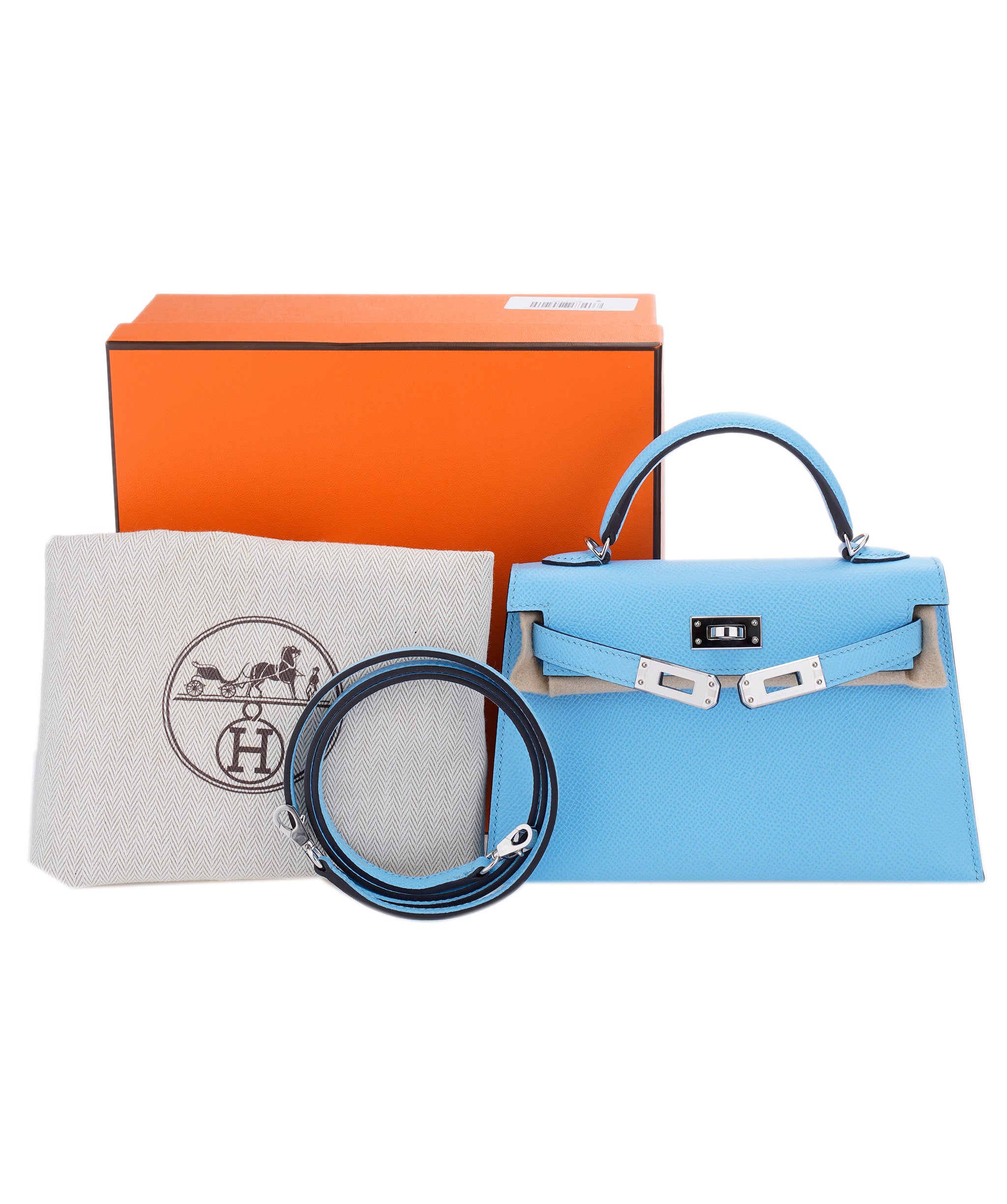 Hermes Mini Kelly Blue celeste epsom PHW  AVC2156