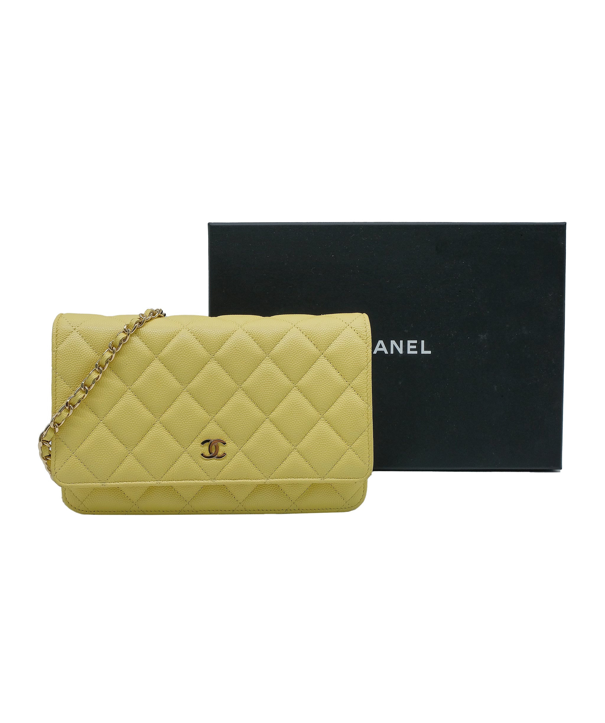 Chanel Caviar Wallet On Chain Yellow Crossbody Bag RJC3750