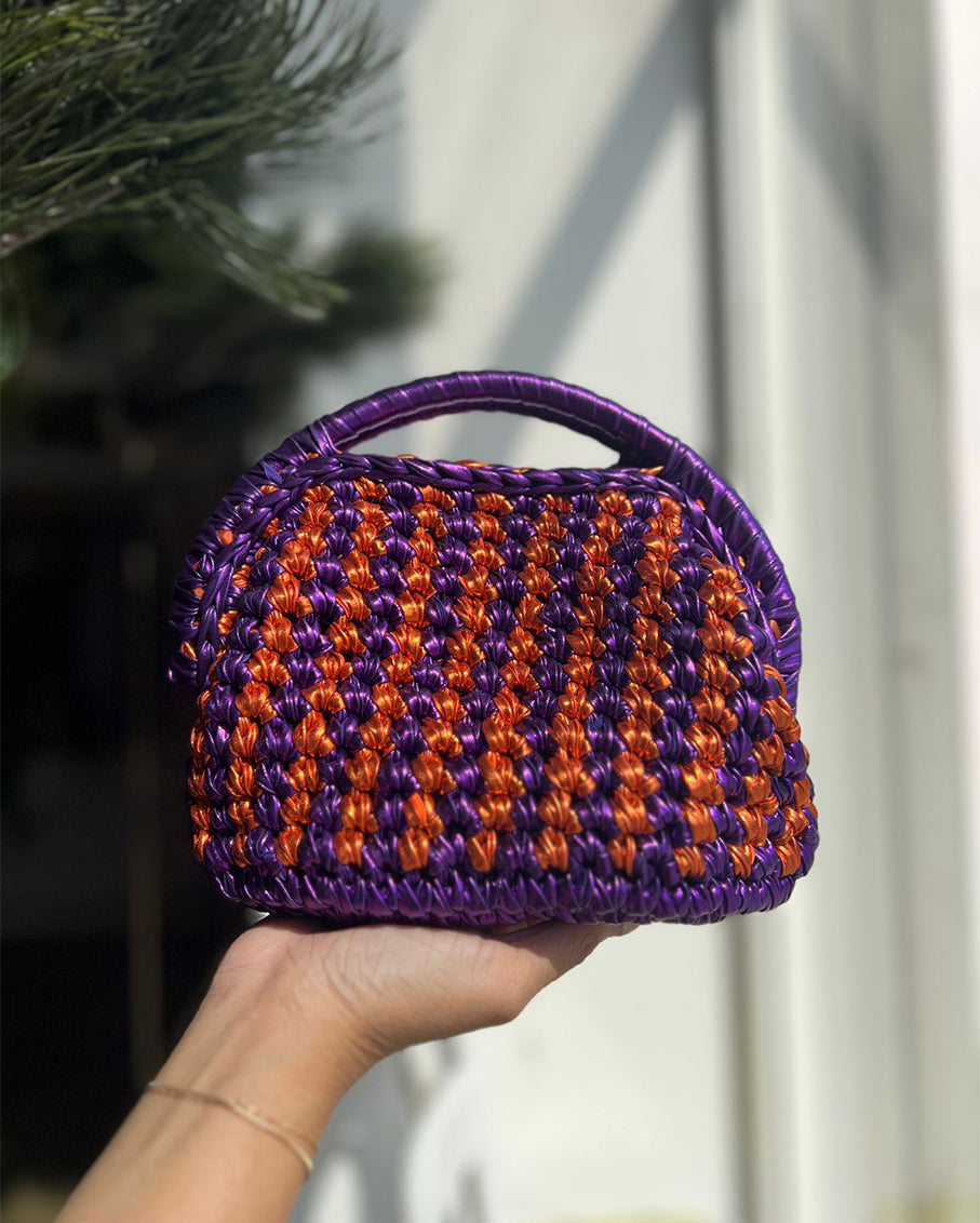 Duo-Color Grand Galactica Metallic Rope Orange Purple Basket Bag
