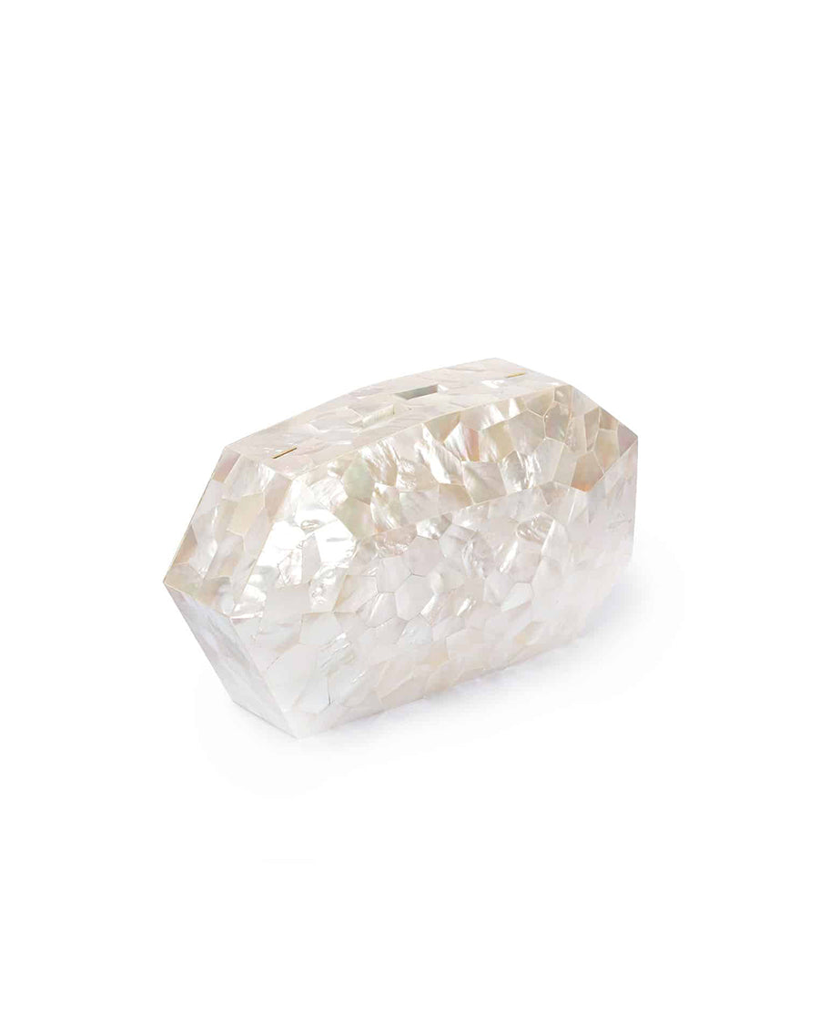 Diamond Honeycomb Mop Clutch Mother of Pearl with Hidden Closure