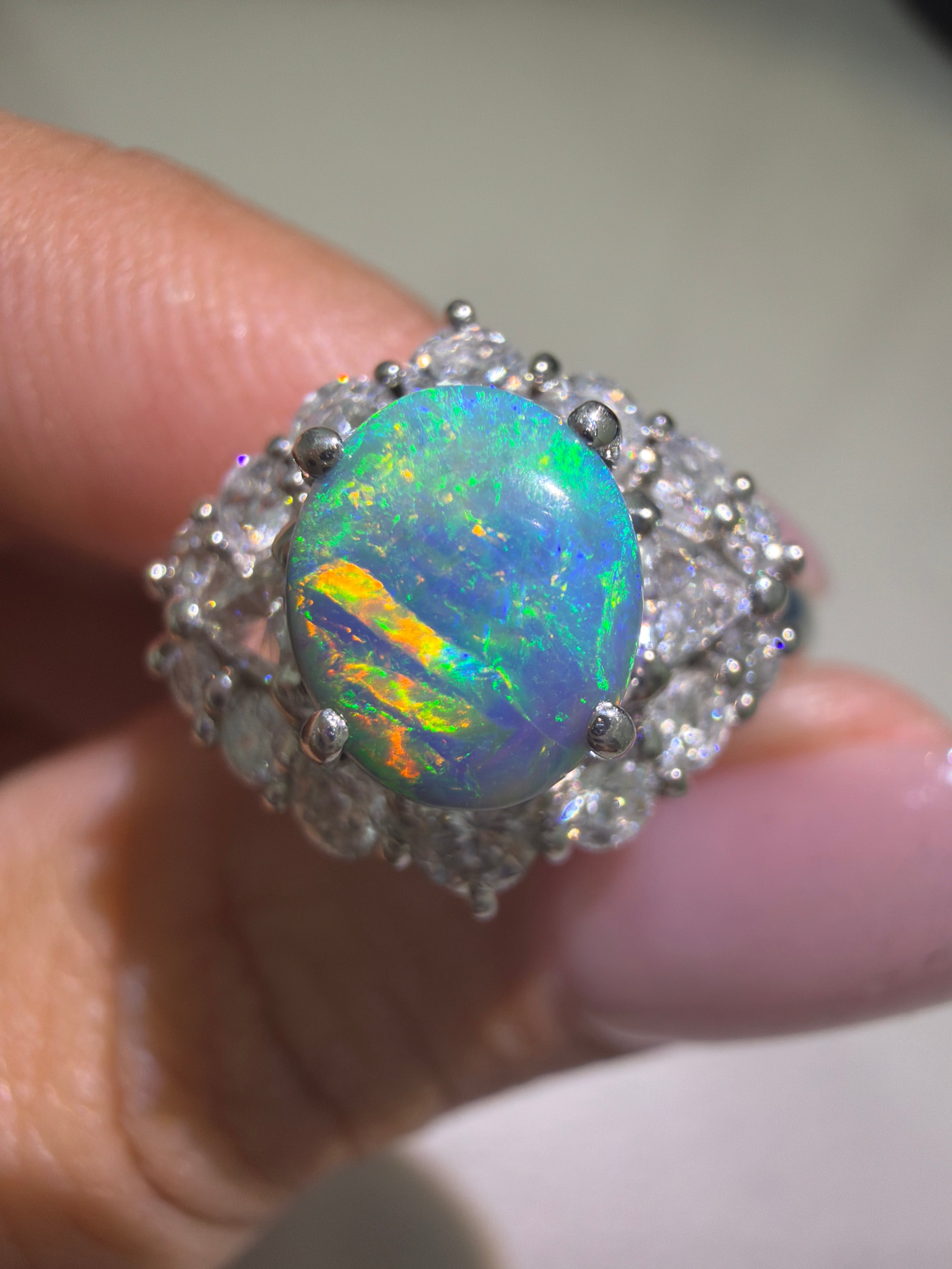 Opal Ring in PT900, OP1.30ct D0.78ct 0229 JJC0615