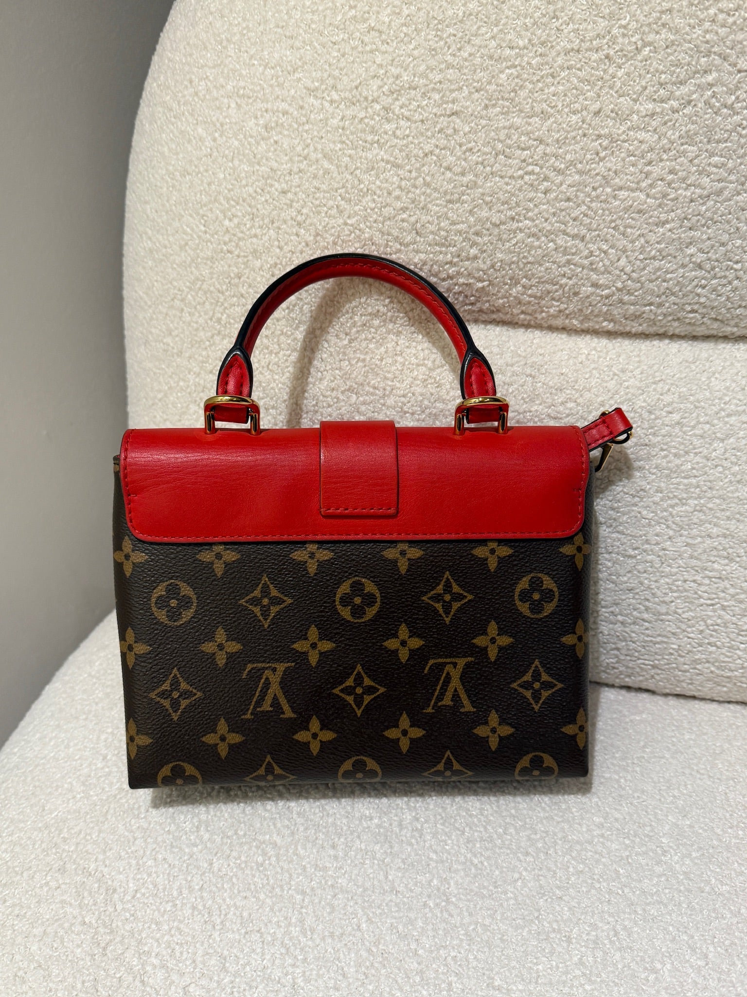 Louis Vuitton Locky BB | Monogram & Red Leather Mini Top Handle Bag
