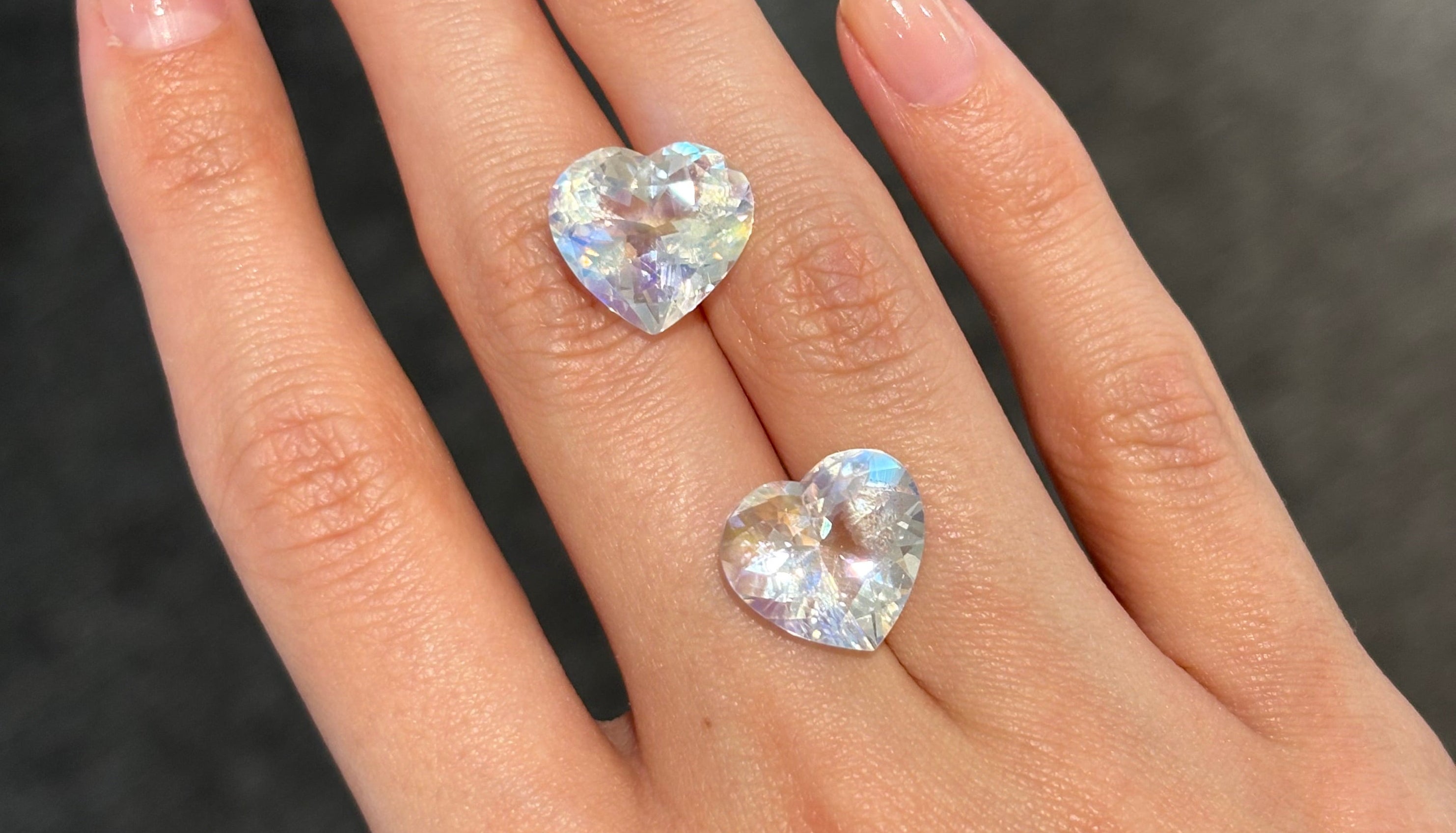 12.70ct Exclusive Rainbow Moonstone Heart PAIR 2pcs THAIC0333