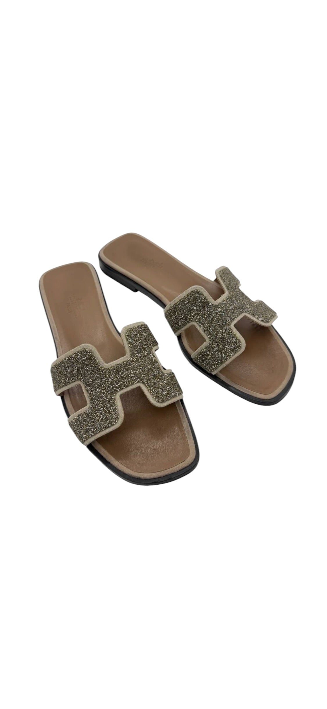 Hermes Oran Sandals Nude Beige Beaded Sz 36 DLT8036