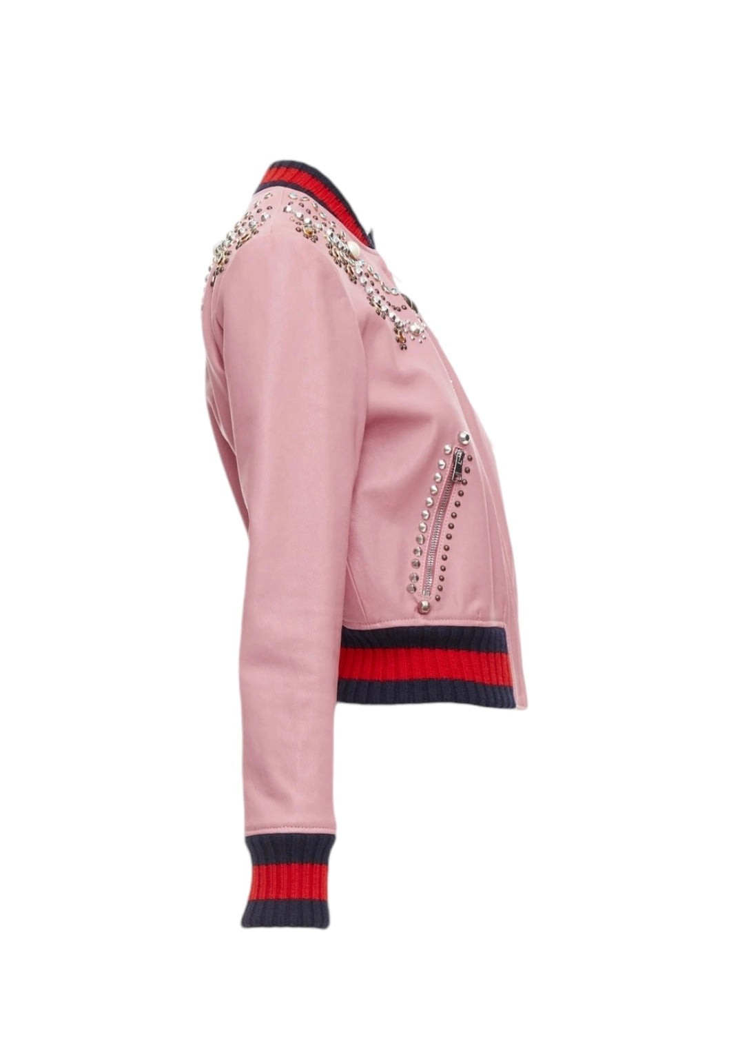 Gucci Bomber Jacket Pink Lambskin Studs IT42 SKC1889