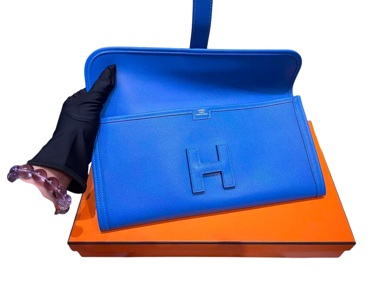 Hermes Blue Jige Elan Clutch Evercolor - New in Box