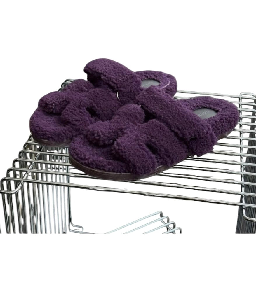 Hermes Chypre Sandals Shearling Purple Sz 38.5 SYCYA136