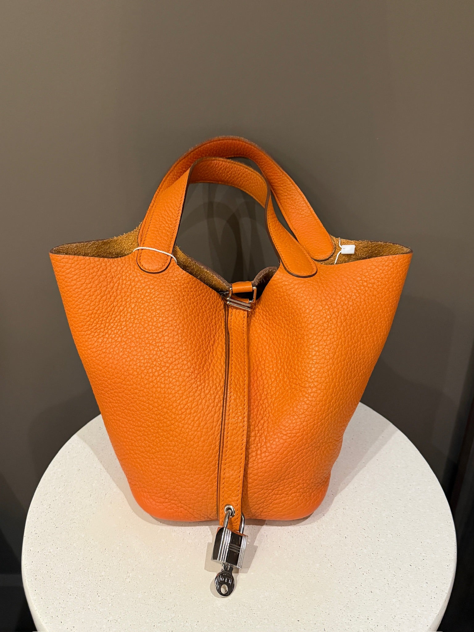Hermès Picotin Lock 18 in orange Clemence leather with palladium hardware