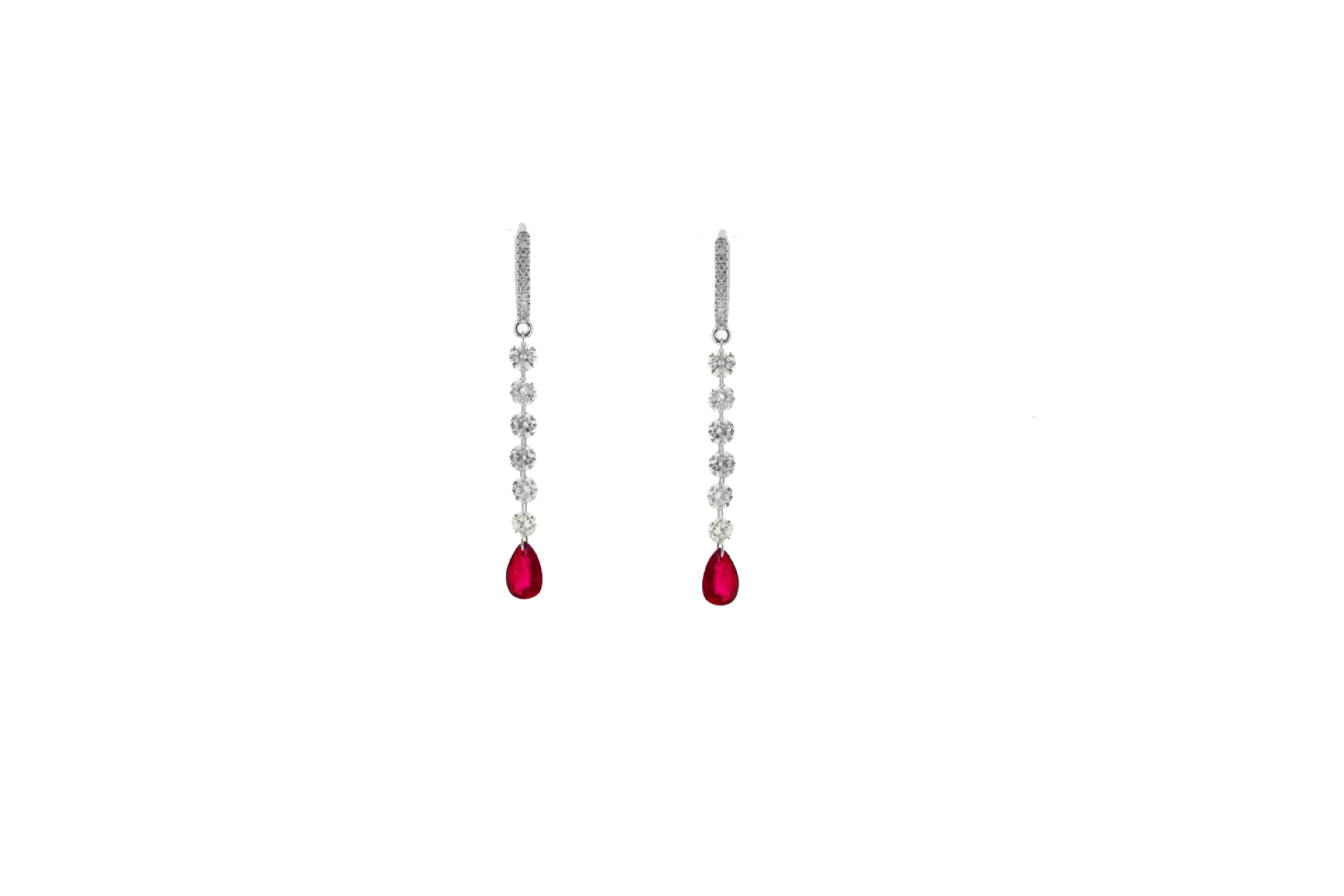 1.95ct EX WH FSS RUBY PEAR FOS(BH) EARRINGS E5933