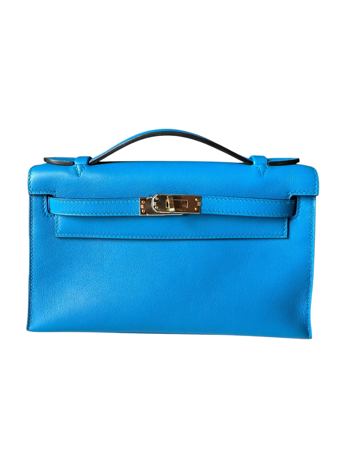 Hermes Blue Pochette in Swift with GHW - Full Set