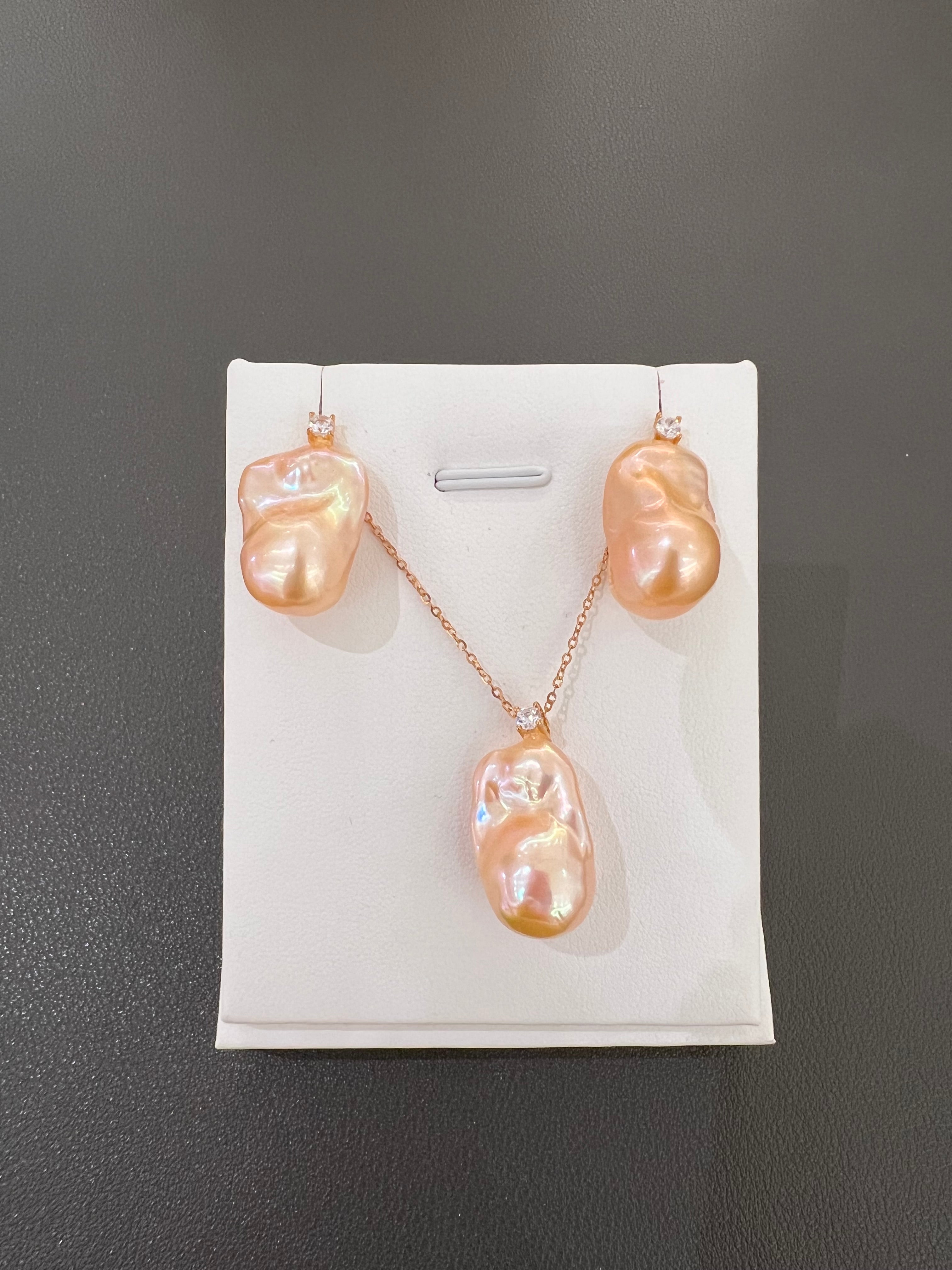 S925 Silver Freshwater Peach color Set 13-15mm TZ-E127-666