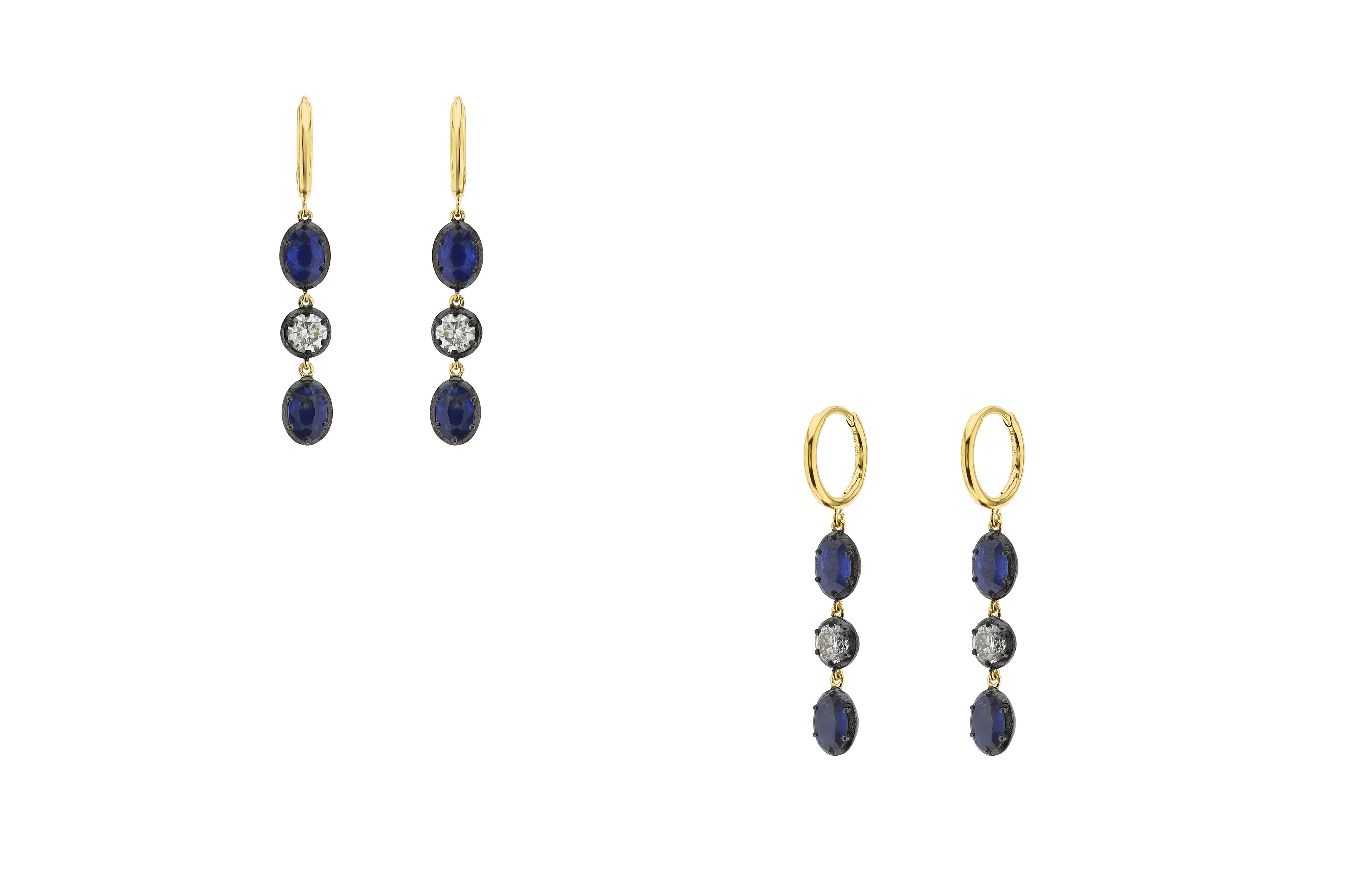 3ct WH SD (G-H/VS-SI) BLUE SAPPHIRE OVAL F.CUT(H) EARRINGS E8441