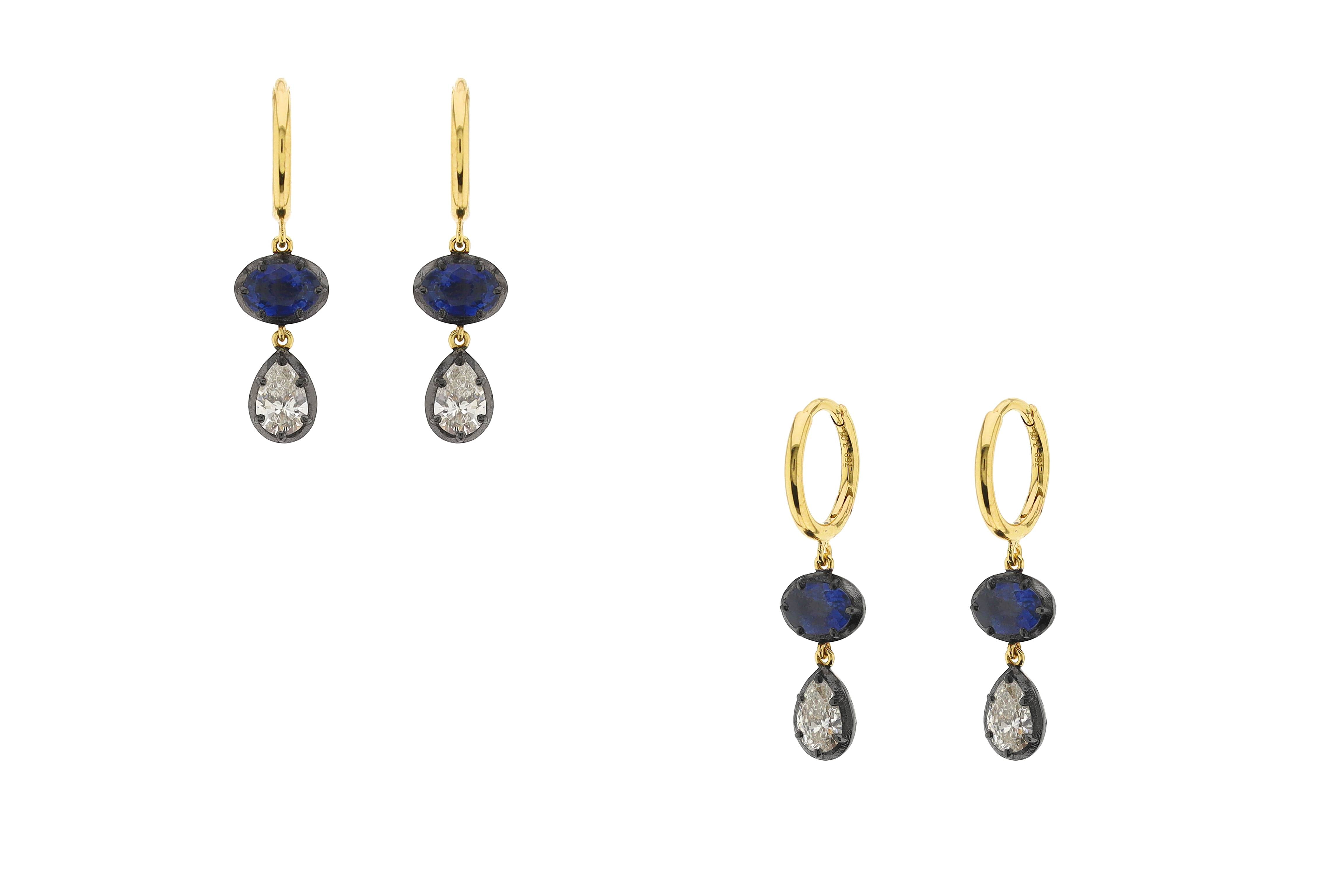 2.06ct EX PEAR FULL CUT (G-H/VS-SI) BLUE SAPPHIRE OVAL F.CUT(H) EARRINGS E8488