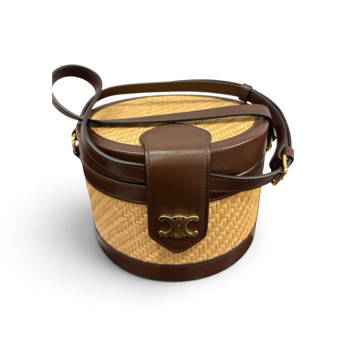 Celine Raffia Bucket Bag with Leather Trim