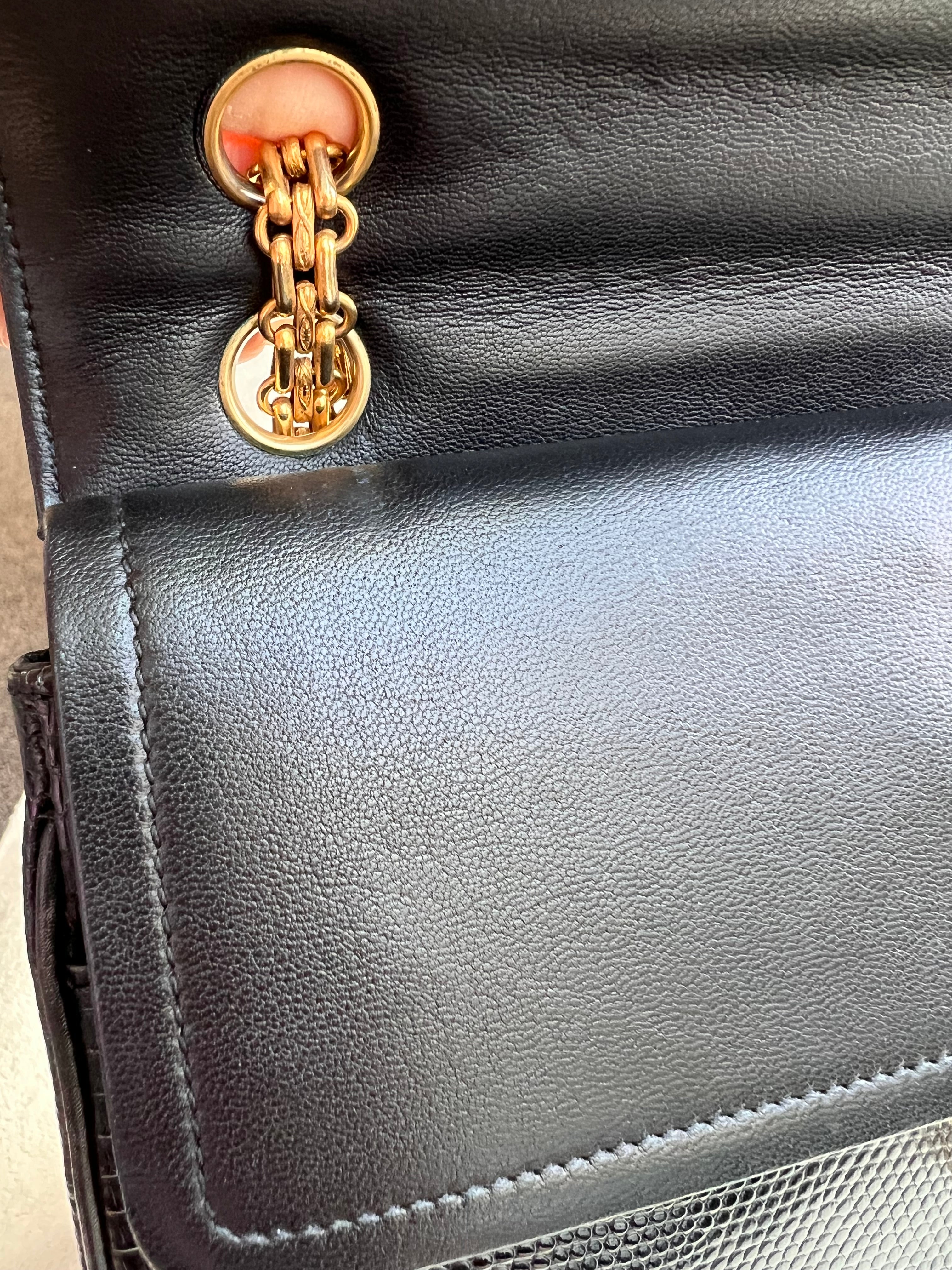 Chanel Classic Medium Double Flap Lizard Black GHW SYCYB1139