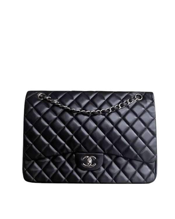 CHANEL CLASSIC FLAP MAXI - 33CM QUILTED SINGLE FLAP LAMBSKIN BLACK SILVER HARDWARE SERIES 13 SYCMCA109