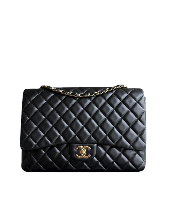 CHANEL CLASSIC FLAP MAXI - 34CM QUILTED LAMBSKIN DOUBLE FLAP BLACK GOLD HARDWARE SERIES 15 SYCMCA117