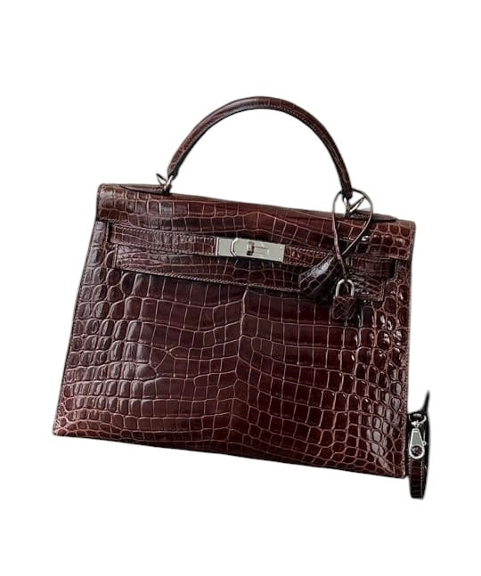 *Hermes Kelly 32 Havane Shiny Nilo PHW SYCYB1075