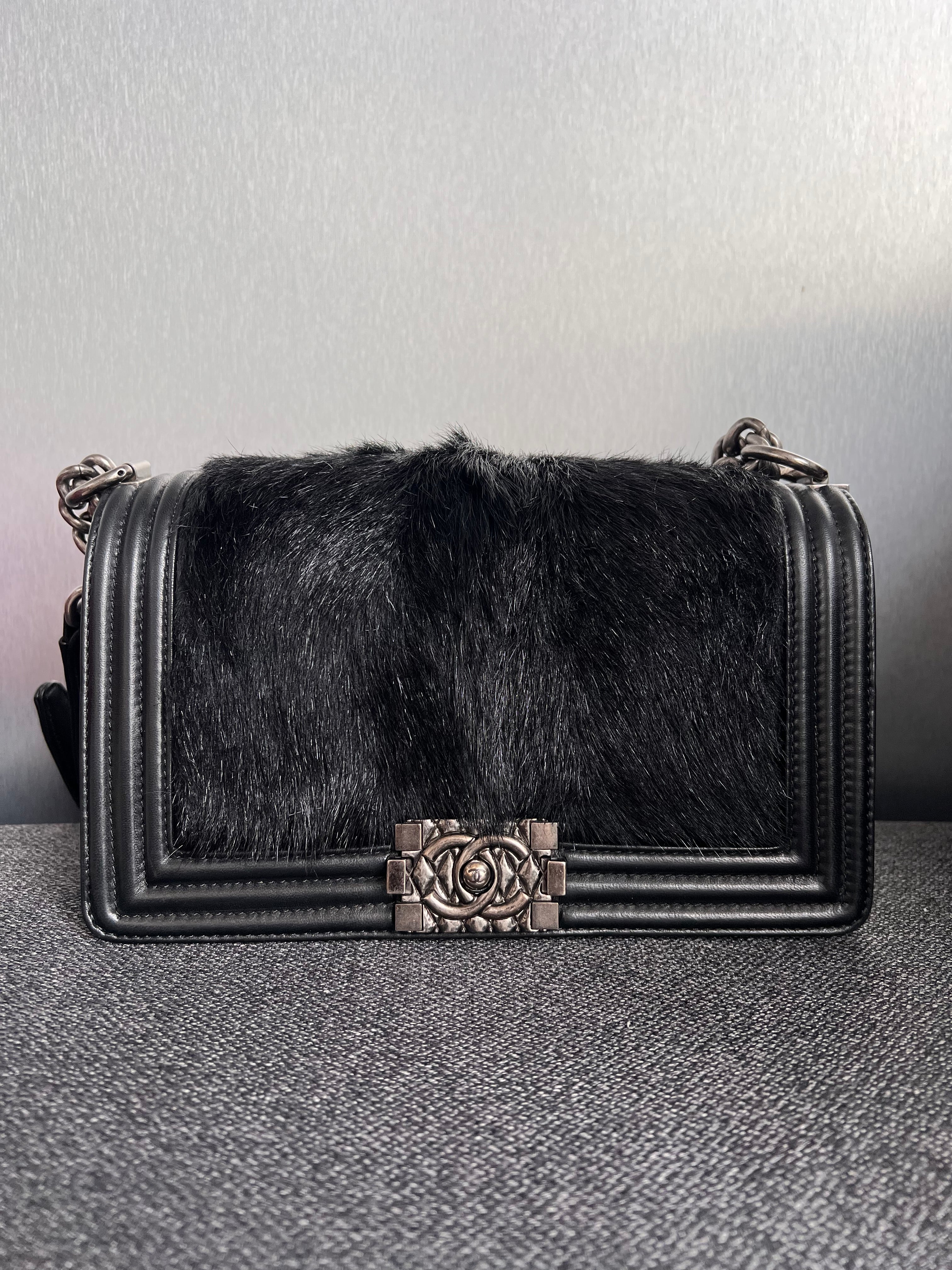 Chanel Medium Le Boy Black Pony Hair RHW