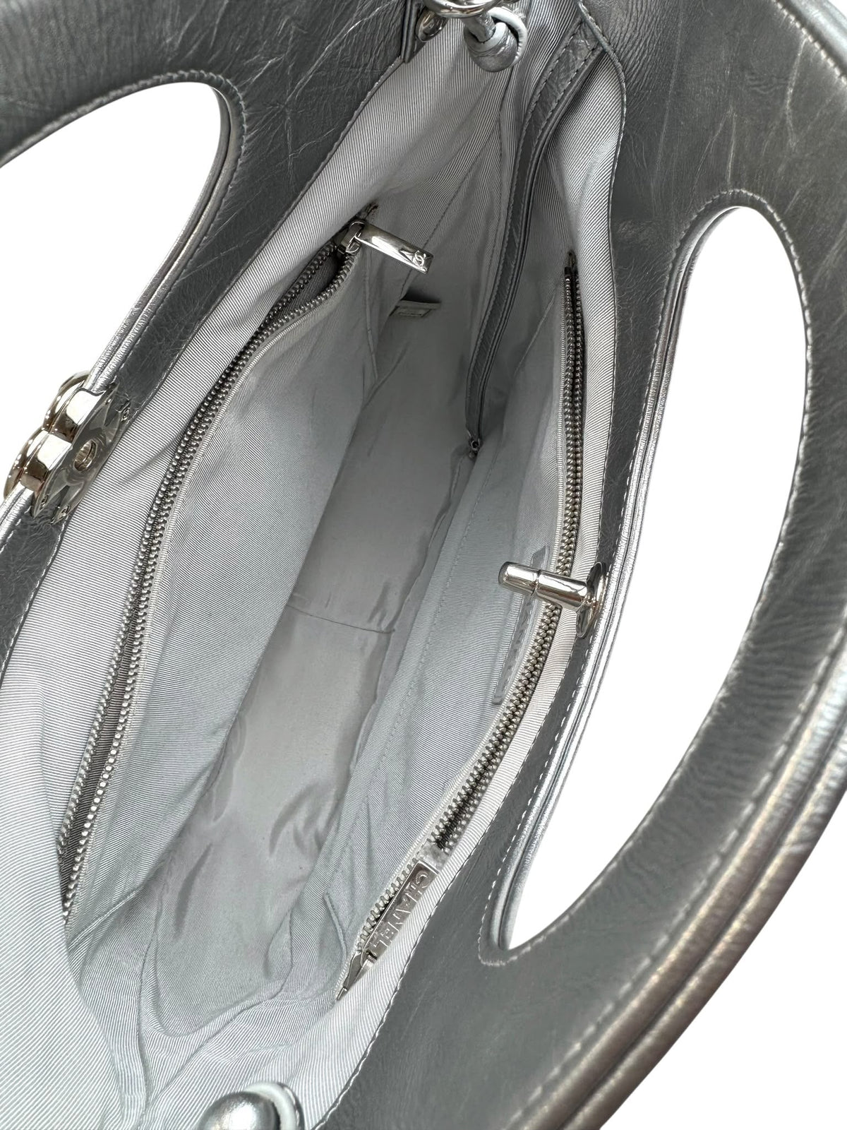 Chanel Silver Metallic Lambskin Bag with Silver Chain