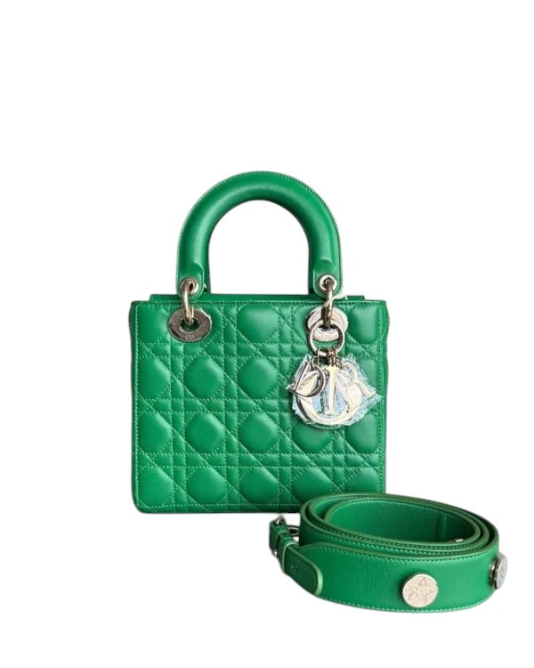 DIOR LADY SMALL FLAP - CANNAGE LAMBSKIN GREEN GOLD HARDWARE SYCMDA130