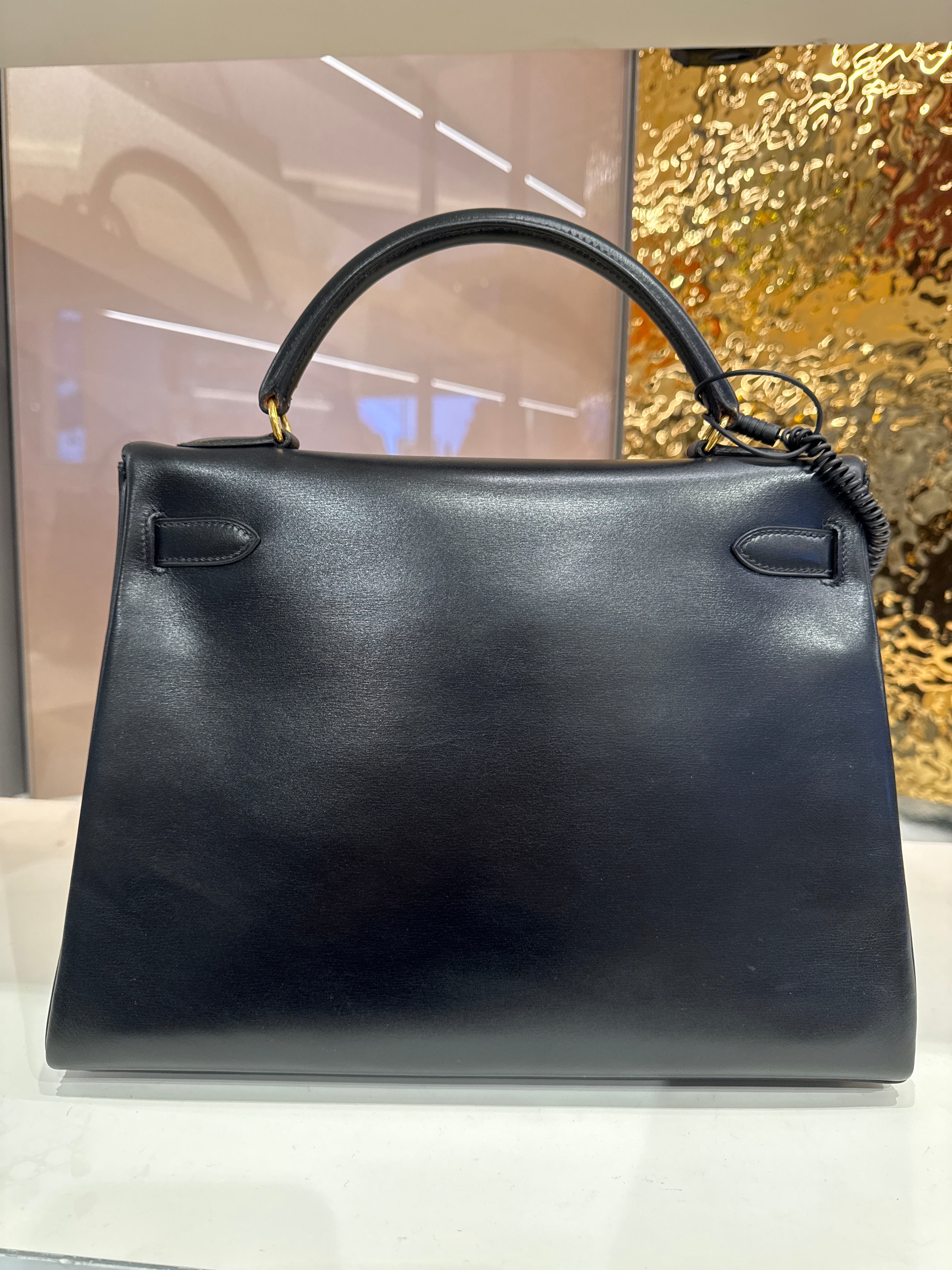 HERMES KELLY 32 RETOURNE BLACK BOXCALF HAND SHOULDER BAG 〇Y GHW DBXS2142