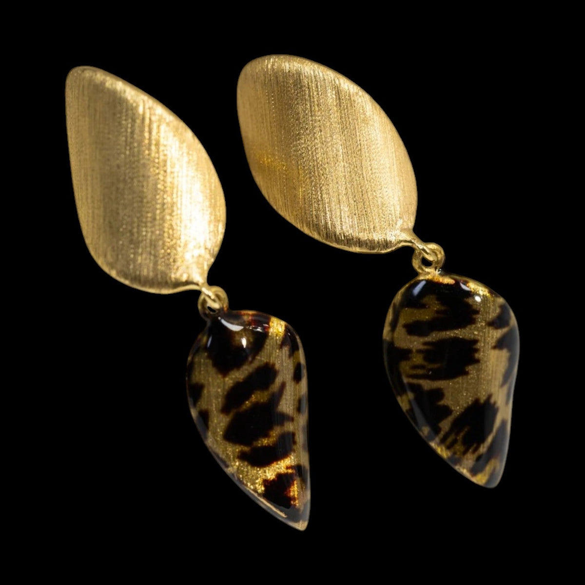 18K Solid Yellow Gold Brushed Leopard‑Print Earrings