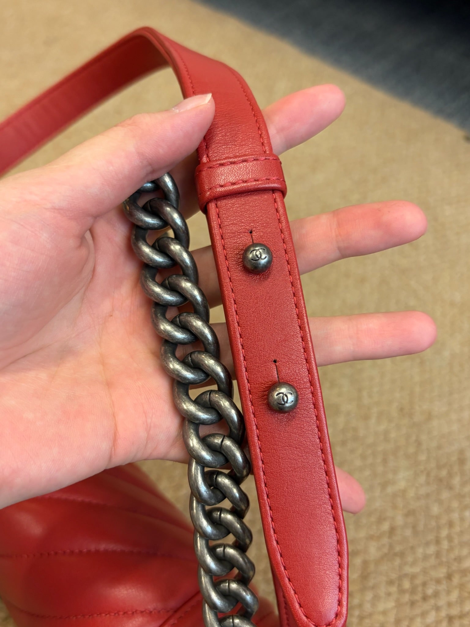 Chanel Le Boy Medium Chevron Red