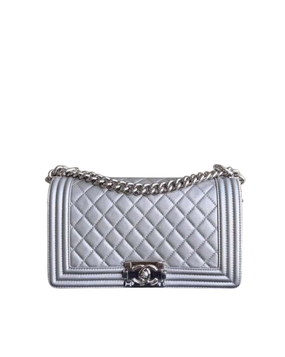 CHANEL BOY MEDIUM - CAVIAR 25CM QUILTED IRIDESCENT SILVER HARDWARE SEREIS 24 SYCMCA102