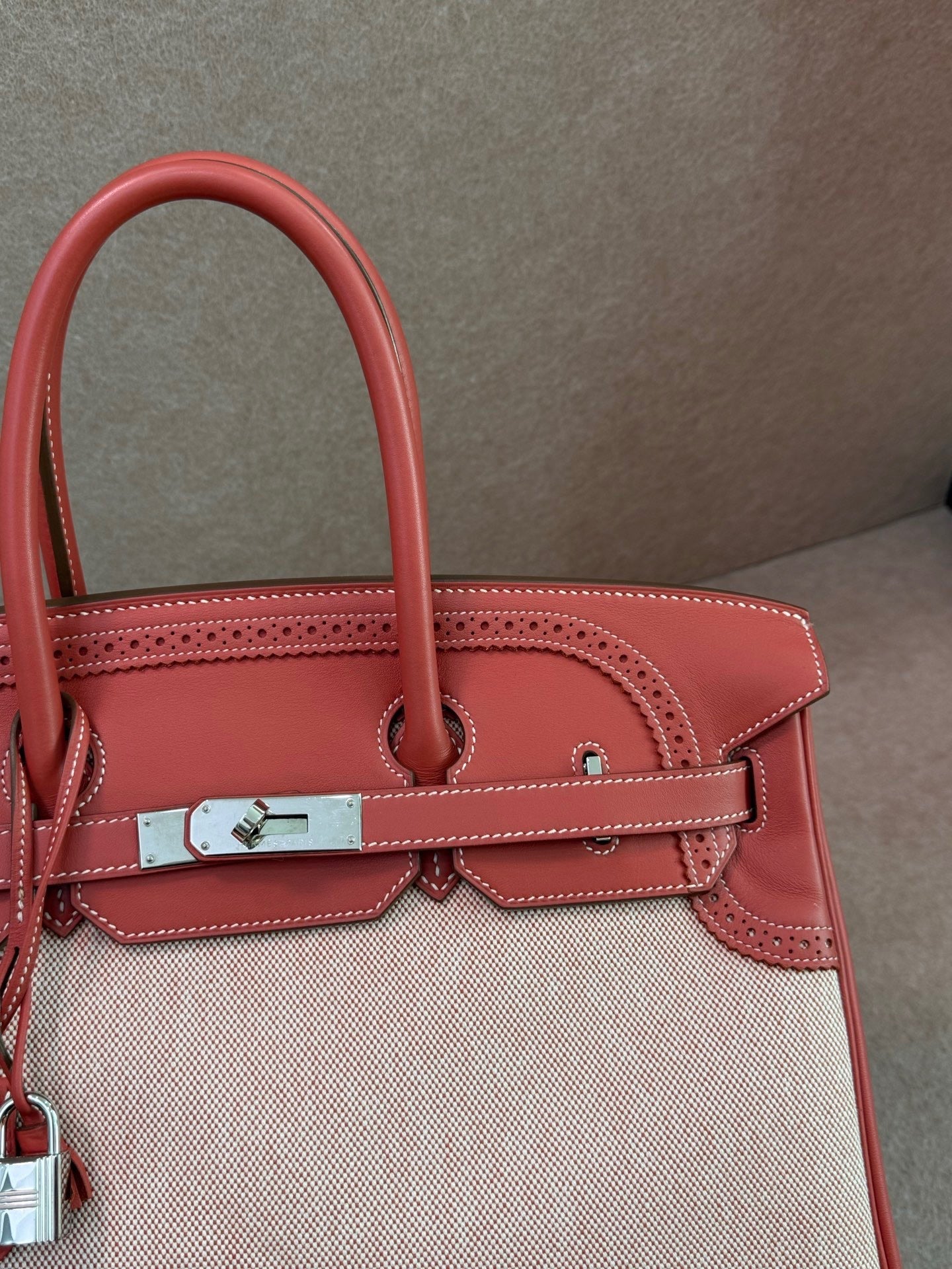 Hermès Birkin 35 Ghillies Sanguine Toile Canvas & Swift Leather Palladium Hardware