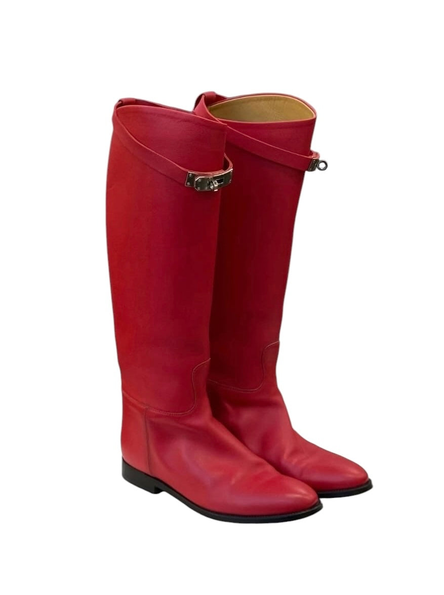 Hermes Jumping Boots Red PHW Sz 38 SYCYA141