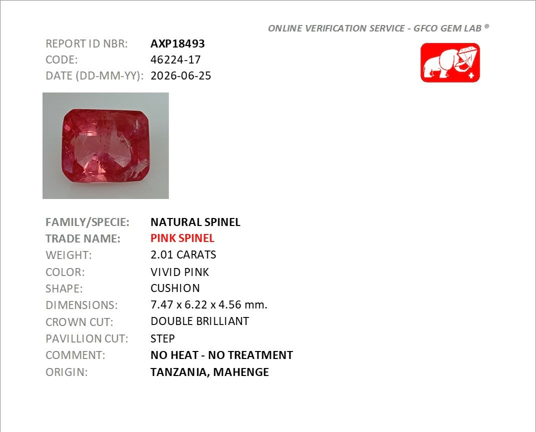 2.01ct Vivid Pink Spinel Mahenge DXBCS5741