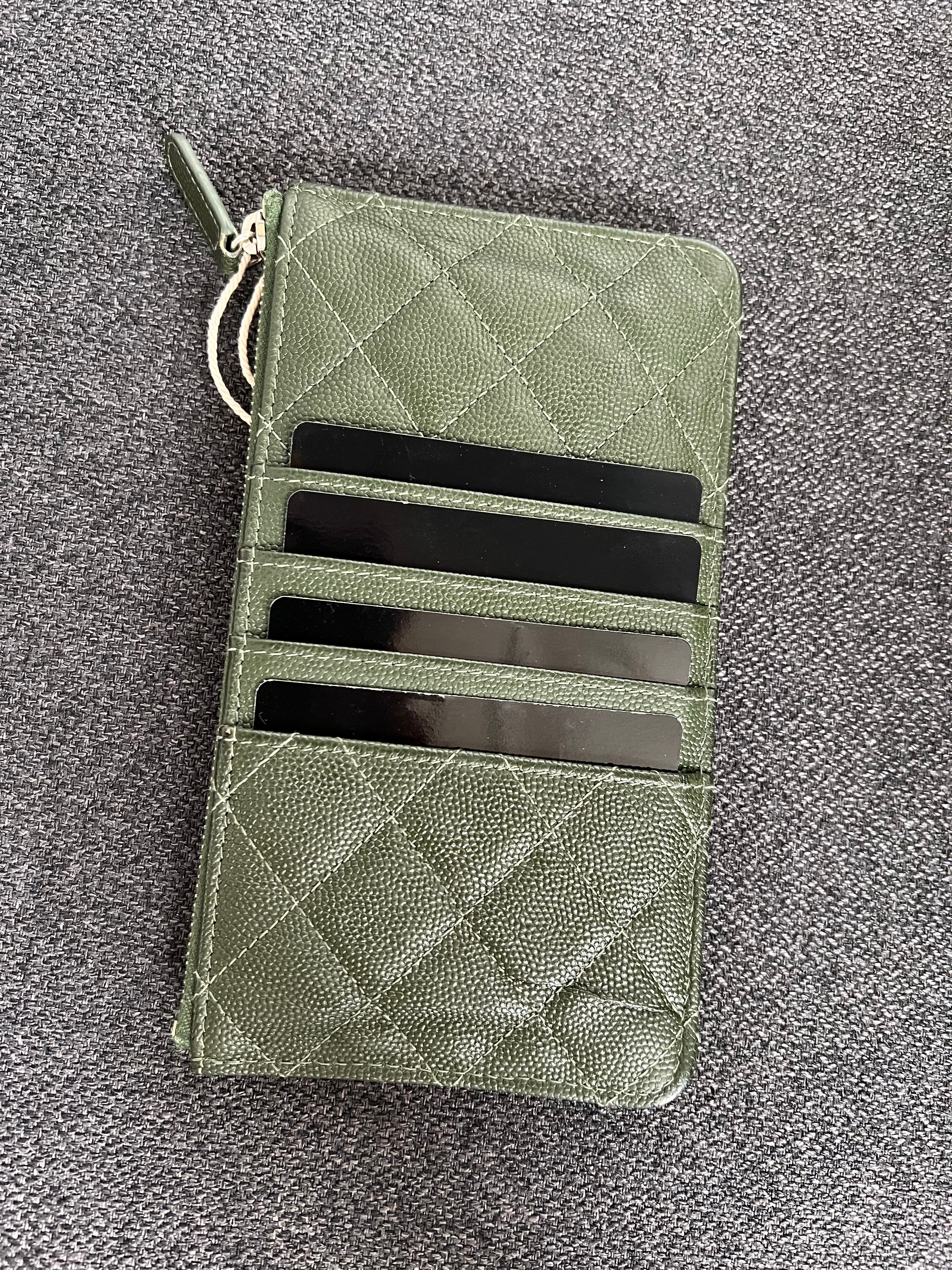 Chanel Flat Wallet Olive Green Caviar PHW