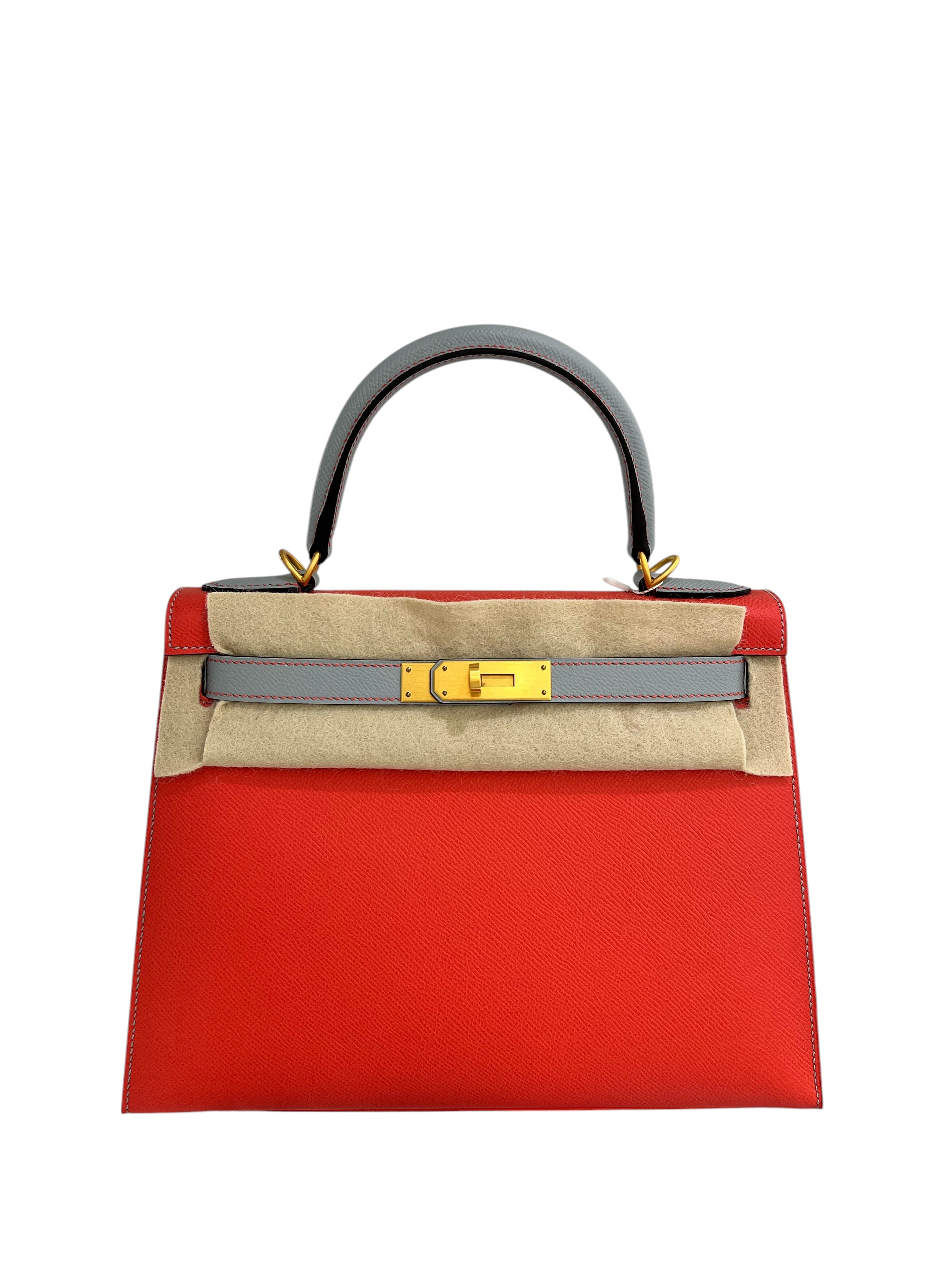 Hermes Kelly 28 HSS Sellier Rose Jaipur / Gris Mouette Epsom Brushed GHW #A (Y2017) - Strap, clouchette lockset SYCH4177