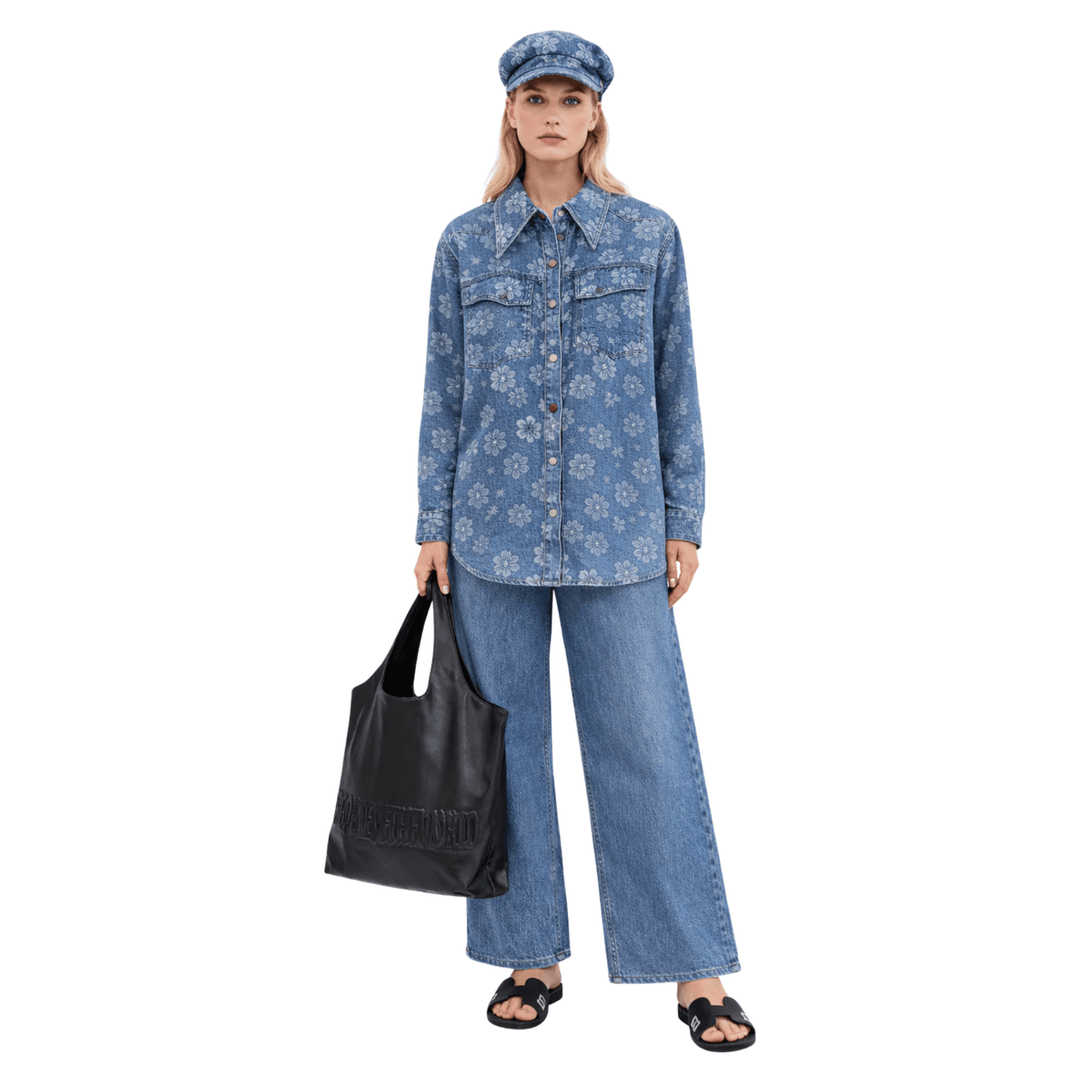 FLORAL DENIM SHIRT (فستان)"ANNIA"
