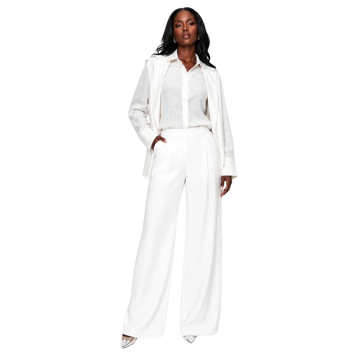 FRONT PLEATED HIGH-WAISTED TROUSERS بنطلون “IVORY”
