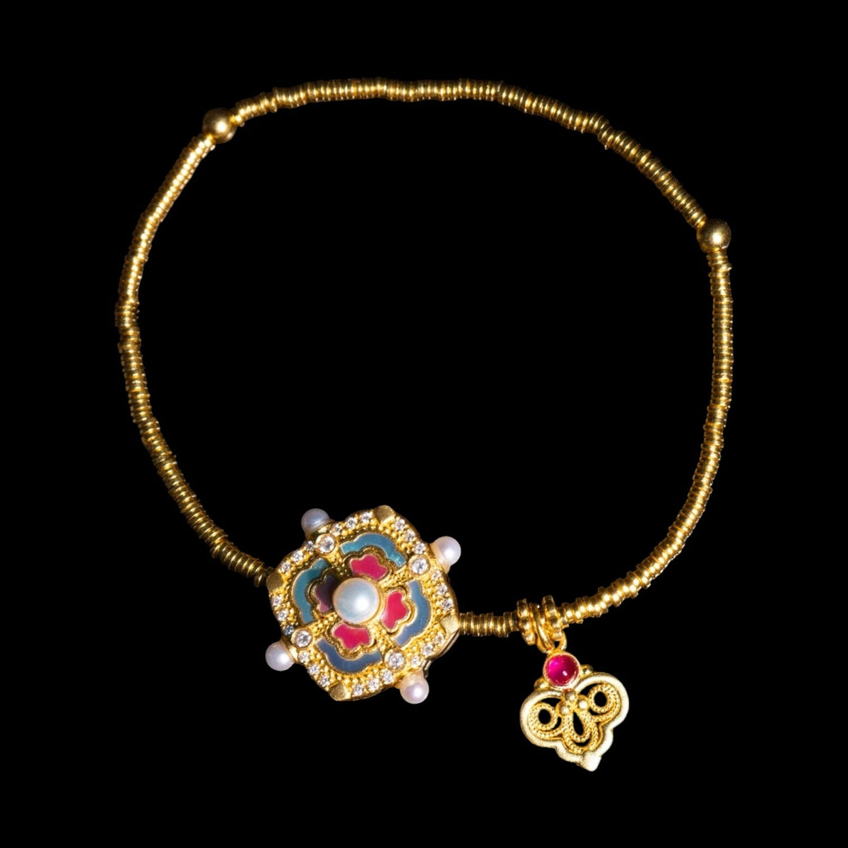 24K Gold with 0.153ct White Diamond & Mother of Pearl