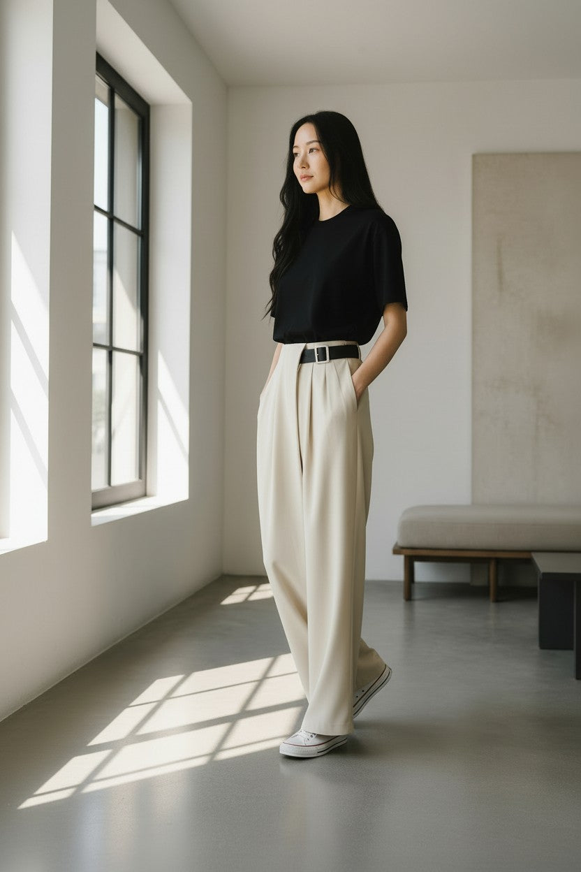 PLEATED WIDE-LEG TAILORED TROUSERS (بنطلون) “BUKCHON” DXBS6425